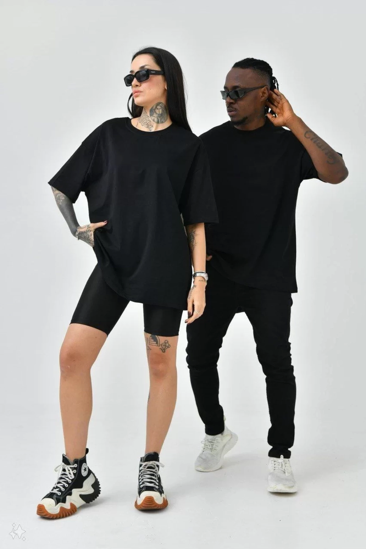 Unisex Basic Bisiklet Yaka Oversize T-Shirt - Siyah