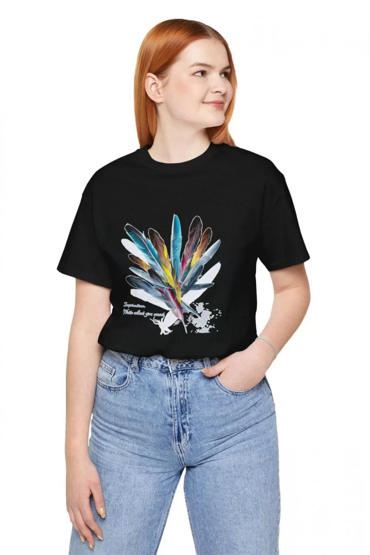 Unisex Kadın Bisiklet Yaka Baskılı T-Shirt - Siyah