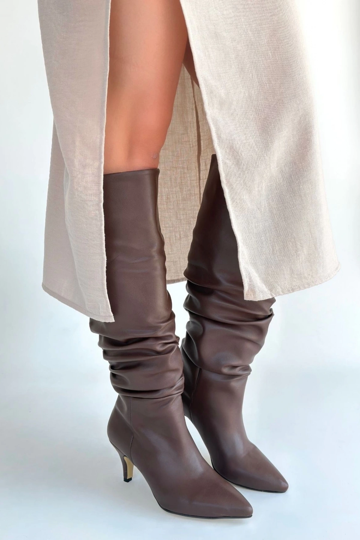 Zelya Kahverengi Cilt Topuklu Çizme