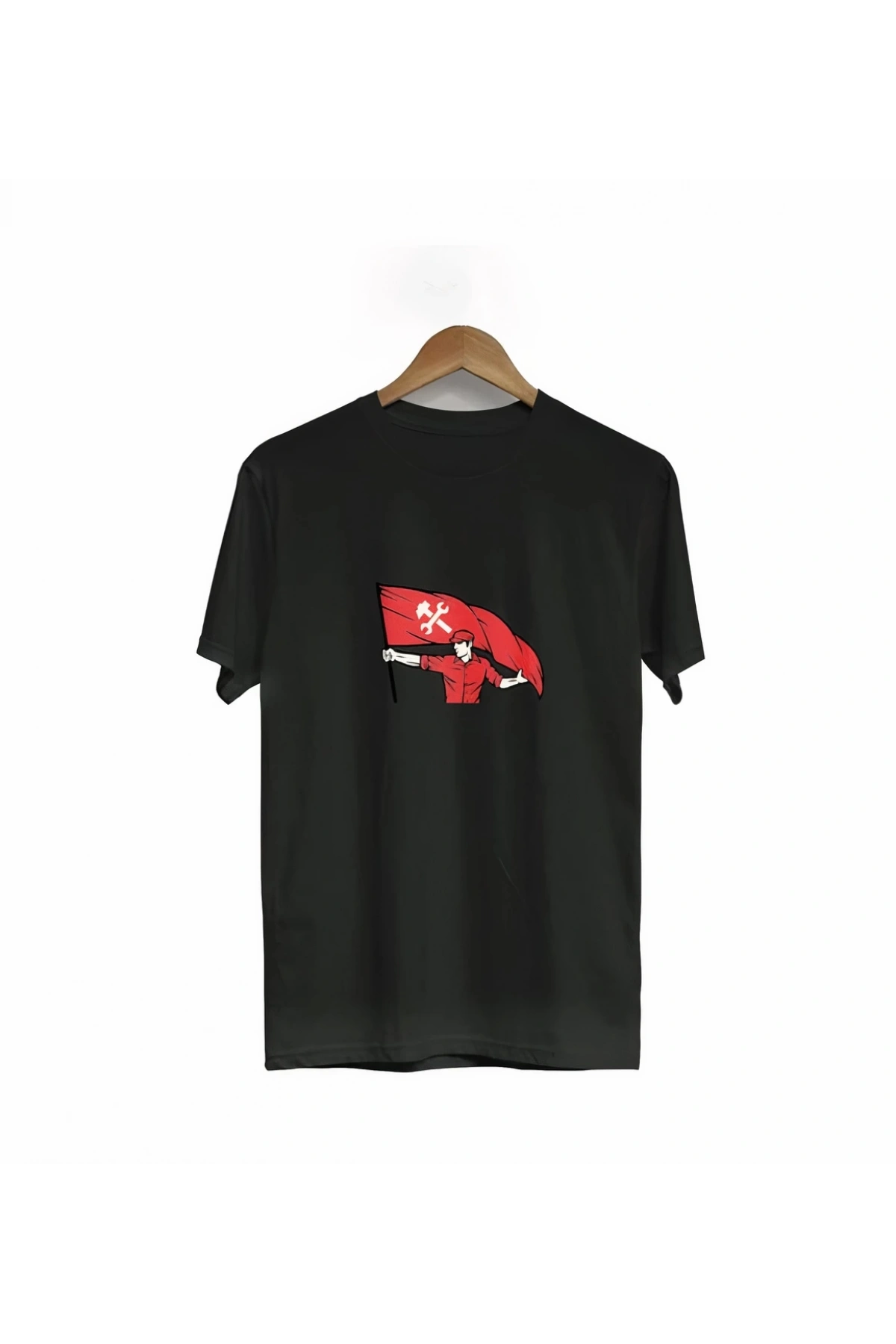 1 Mayıs Emekçilerimiz İçin Özel Tasarım Bayraklı Emekçi Baskılı T-shirt - Siyah