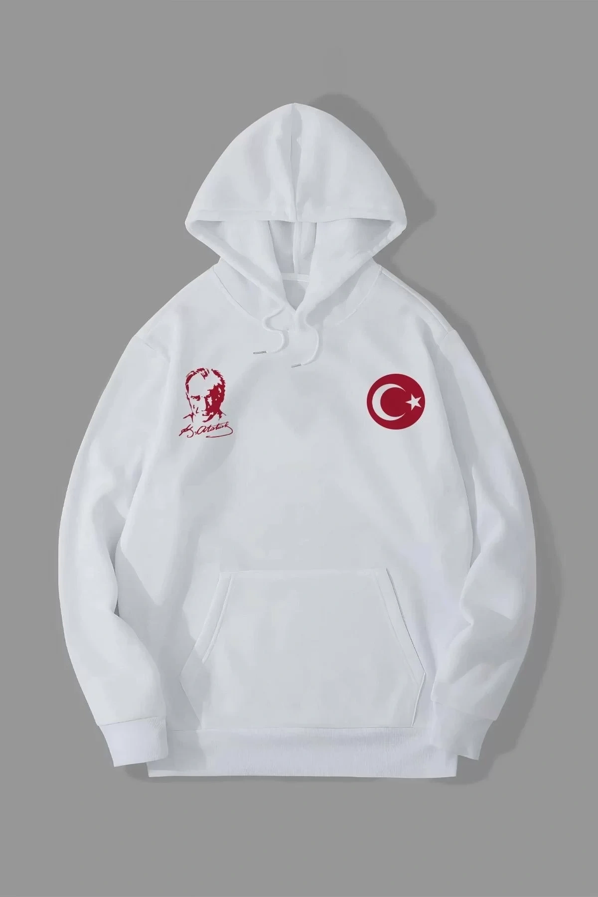 10 Kasıma Özel Üç İplik Kapüşonlu Baskılı SweatShirt - Beyaz