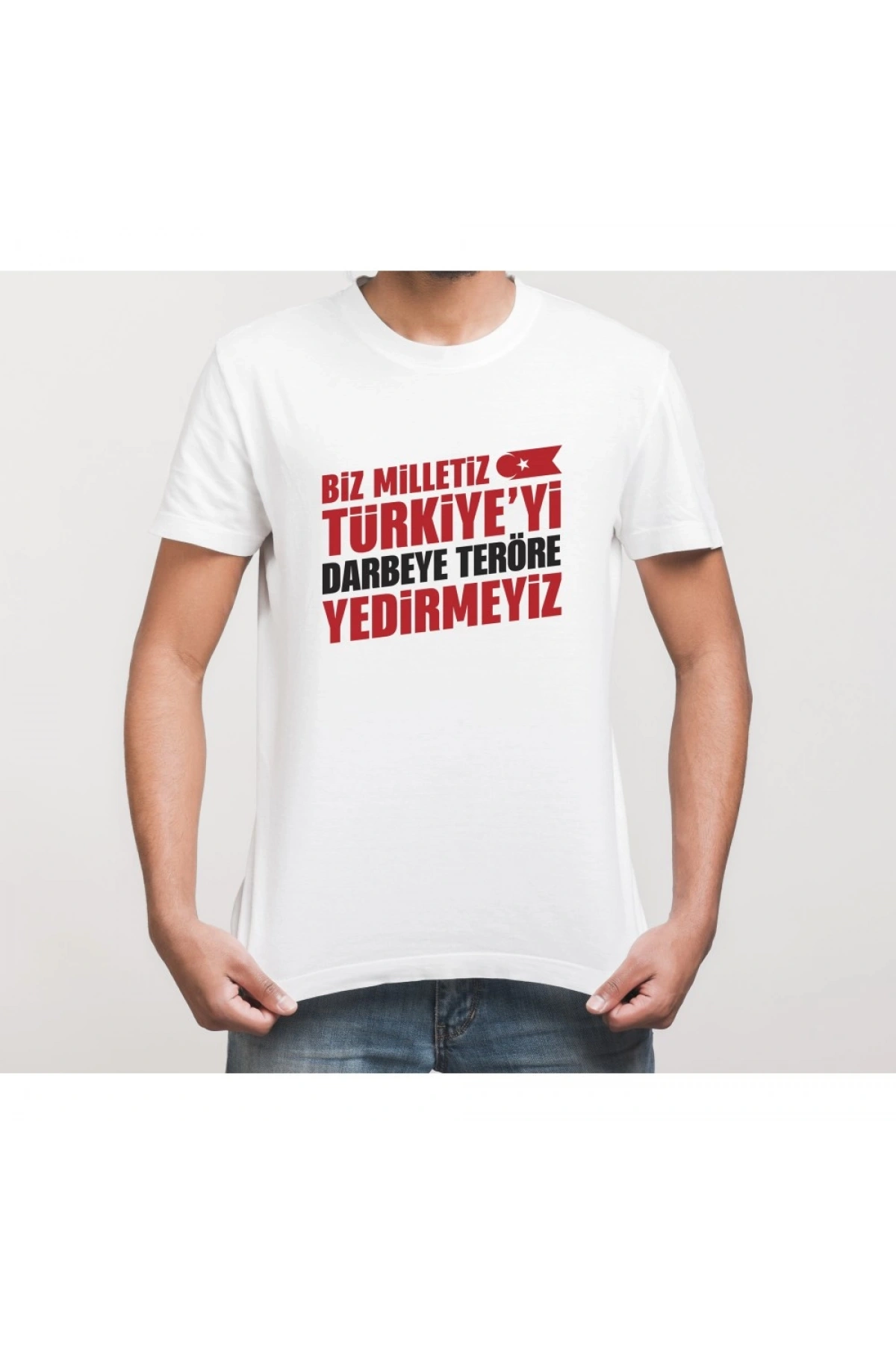 15 Temmuza Özel Tasarım YEDİRMEYİZ Baskılı T-shirt - Beyaz