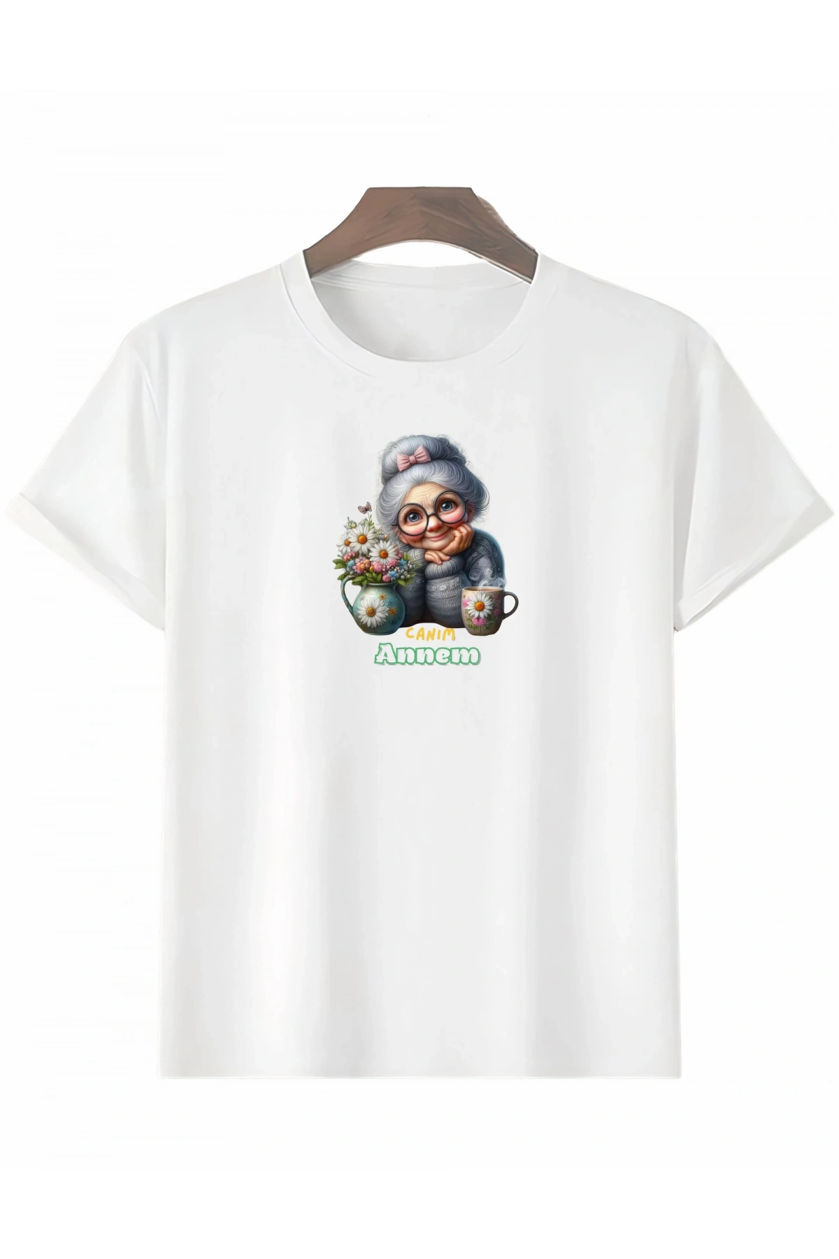 Anneler Gününe Özel Tasarım Canım Annem Baskılı T-shirt - Beyaz
