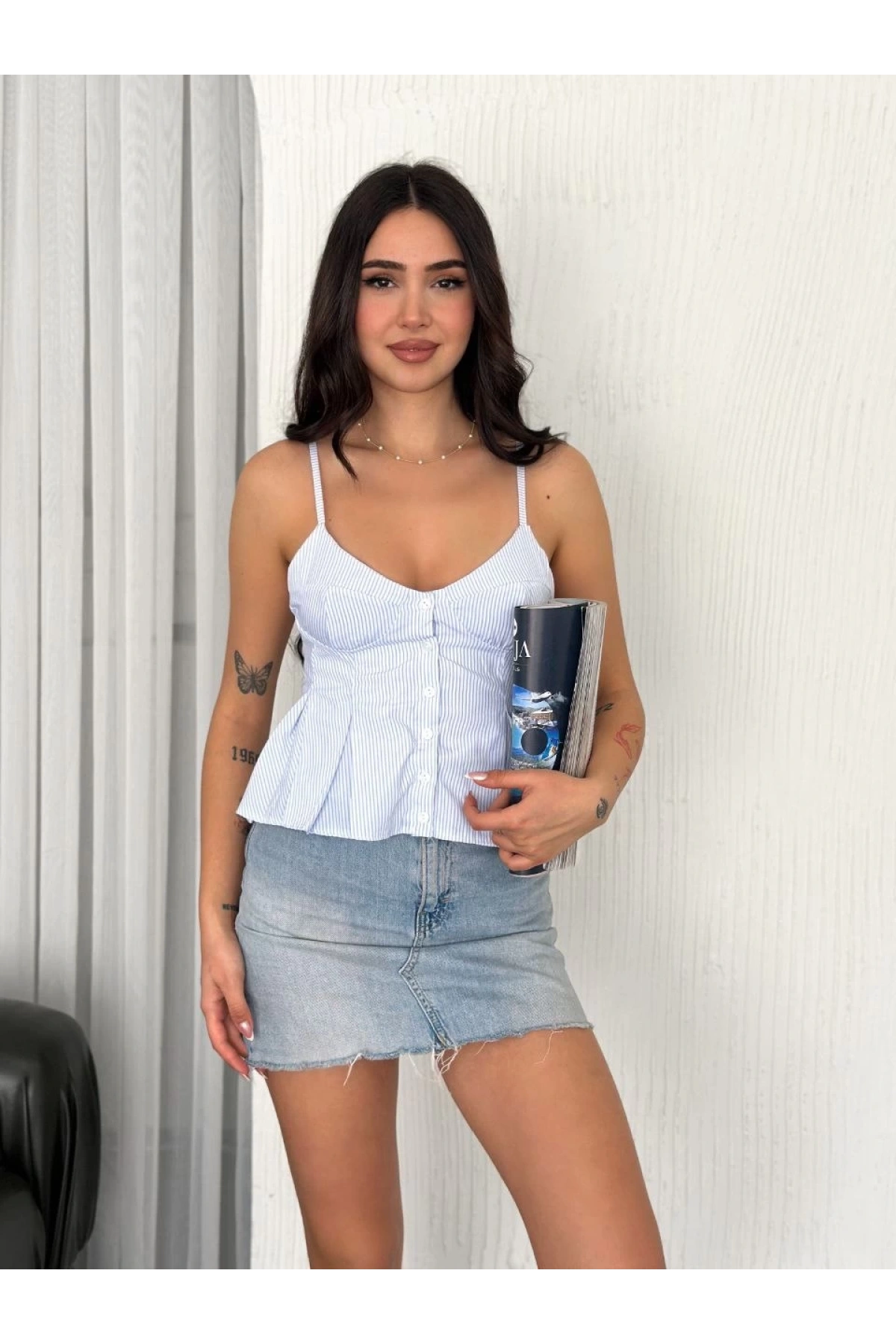 Askılı Dekolte detaylı crop - Açık Mavi