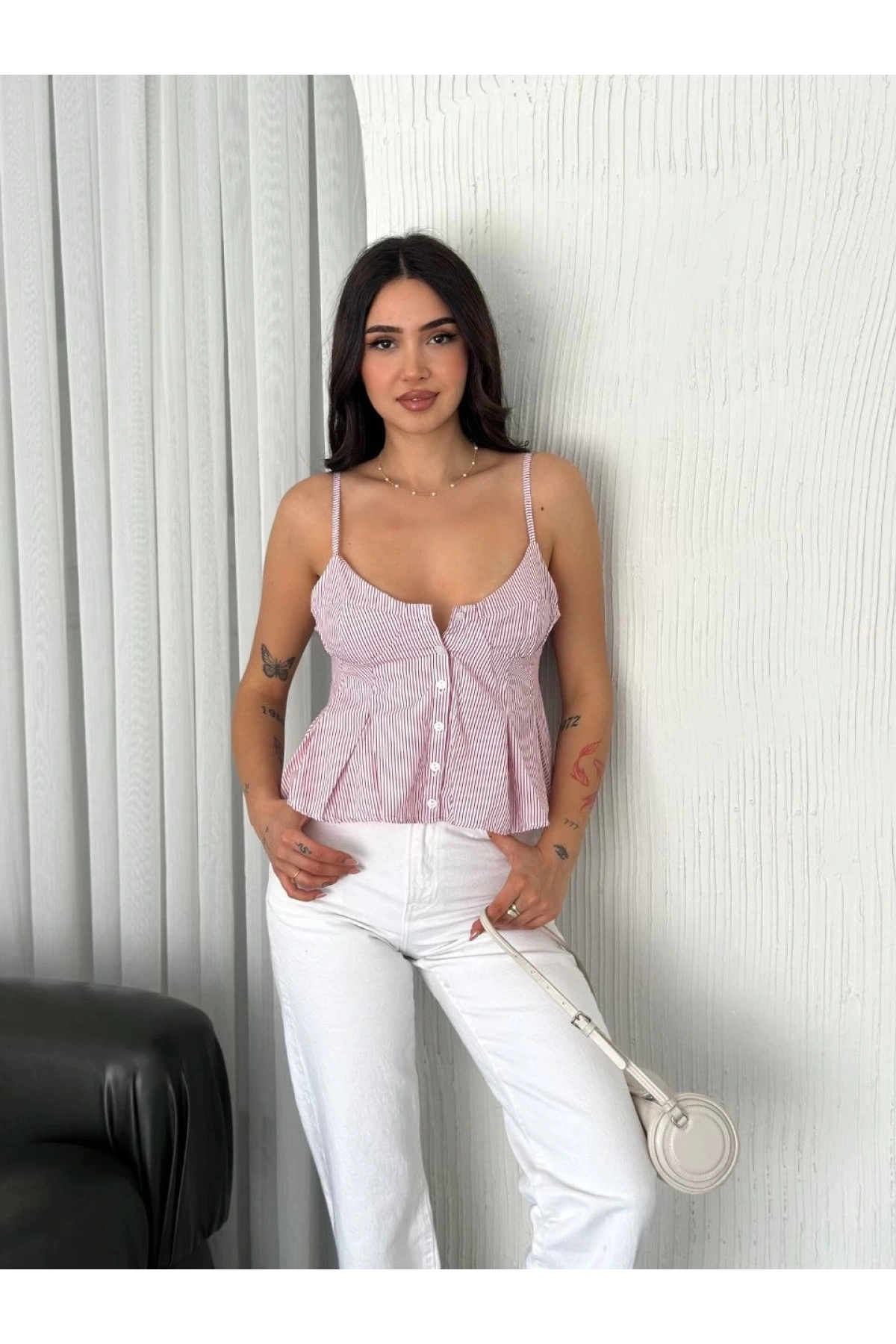 Askılı Dekolte deraylı crop - Kırmızı