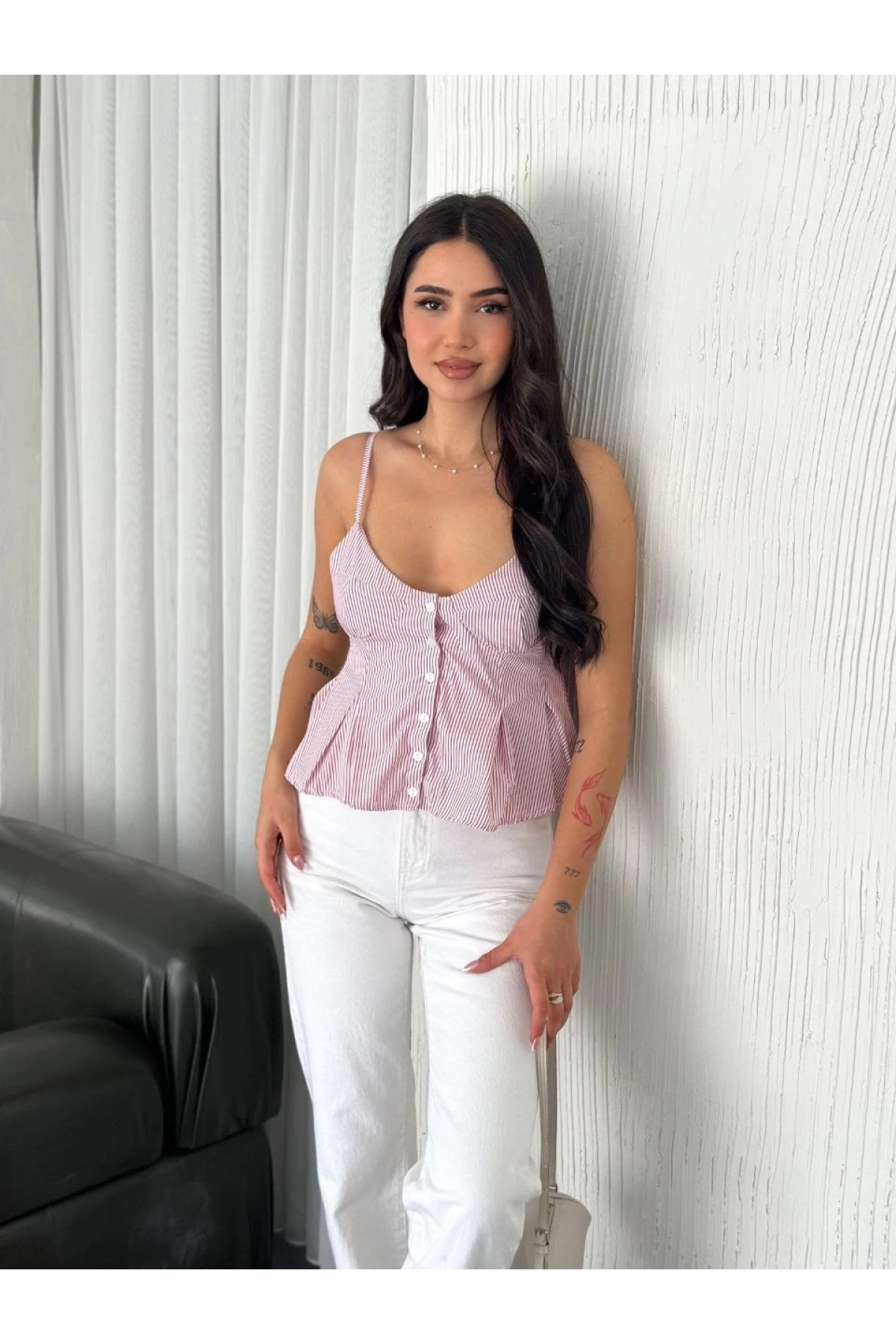 Askılı Dekolte deraylı crop - Kırmızı