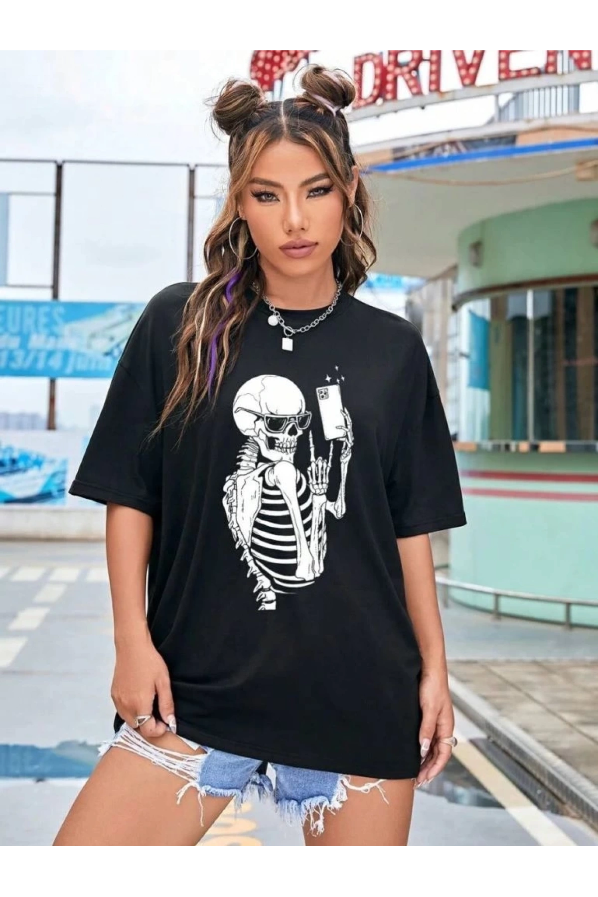 Baskılı Kadın T-shirt - Siyah