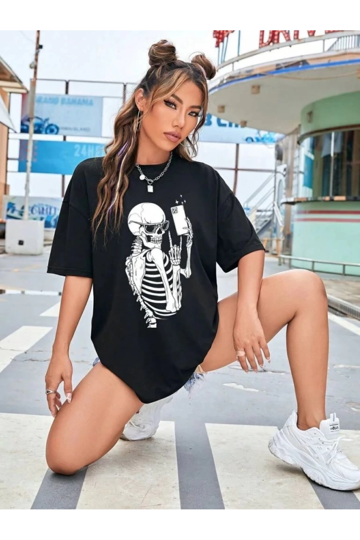 Baskılı Kadın T-shirt - Siyah