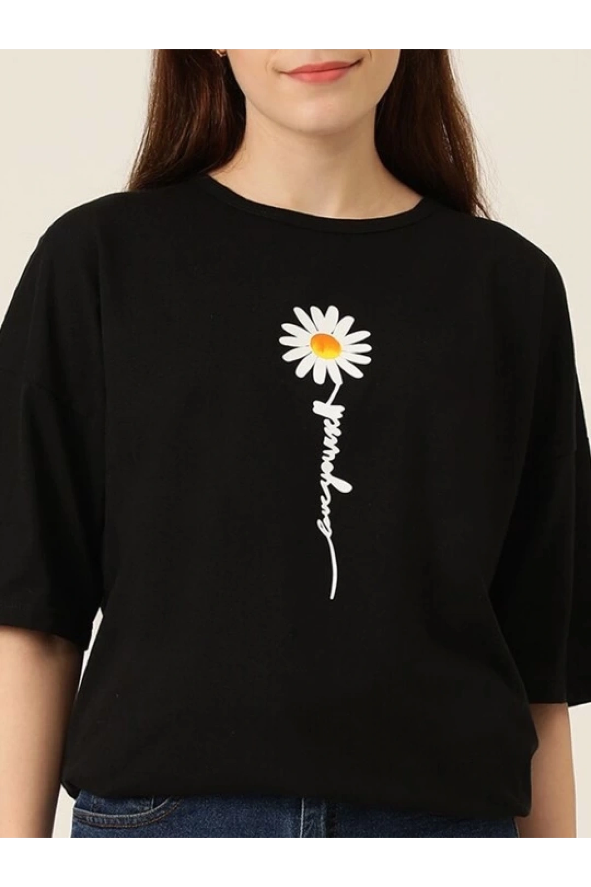 Baskılı Kadın T-shirt - Siyah