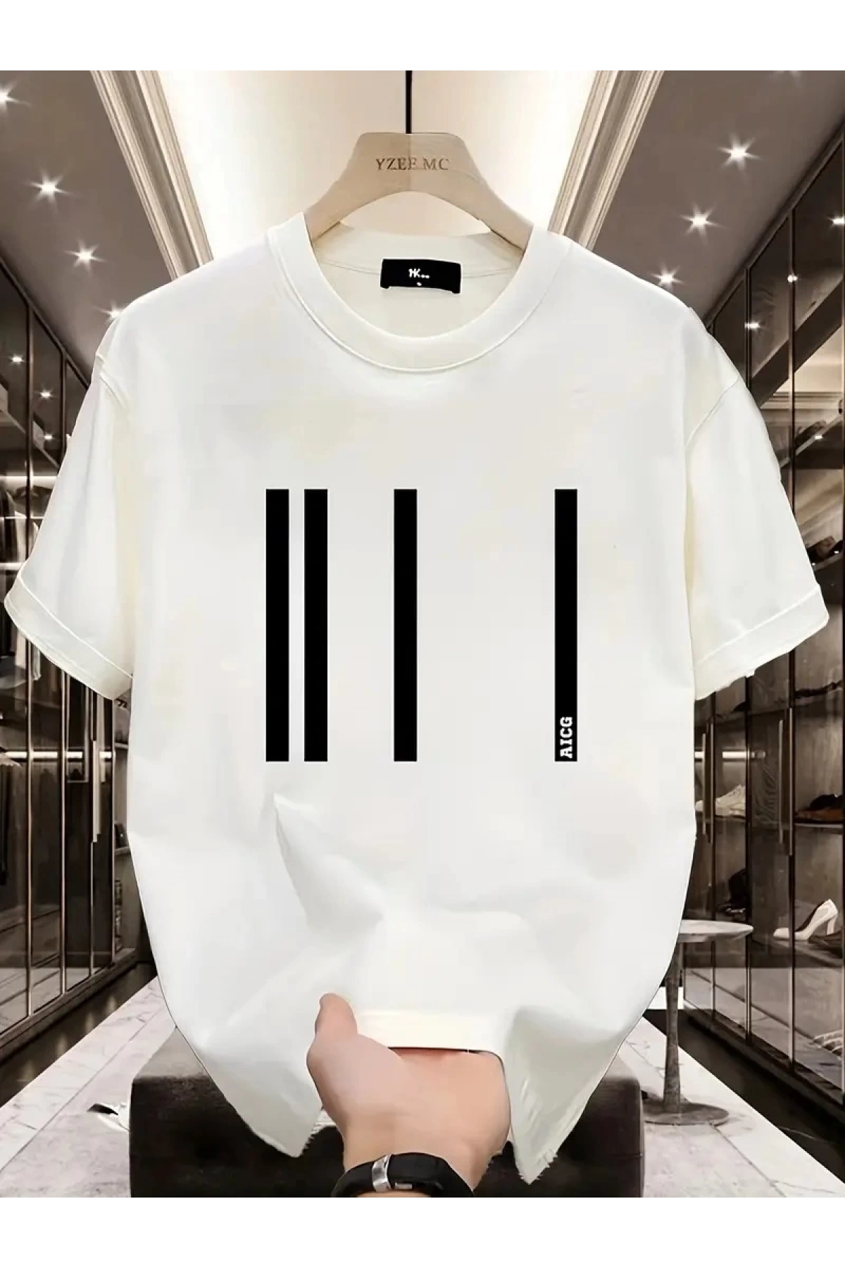 AICG Ön Arka Baskılı Bisiklet Yaka Kadın Oversize Bisiklet Yaka T-shirt - Beyaz