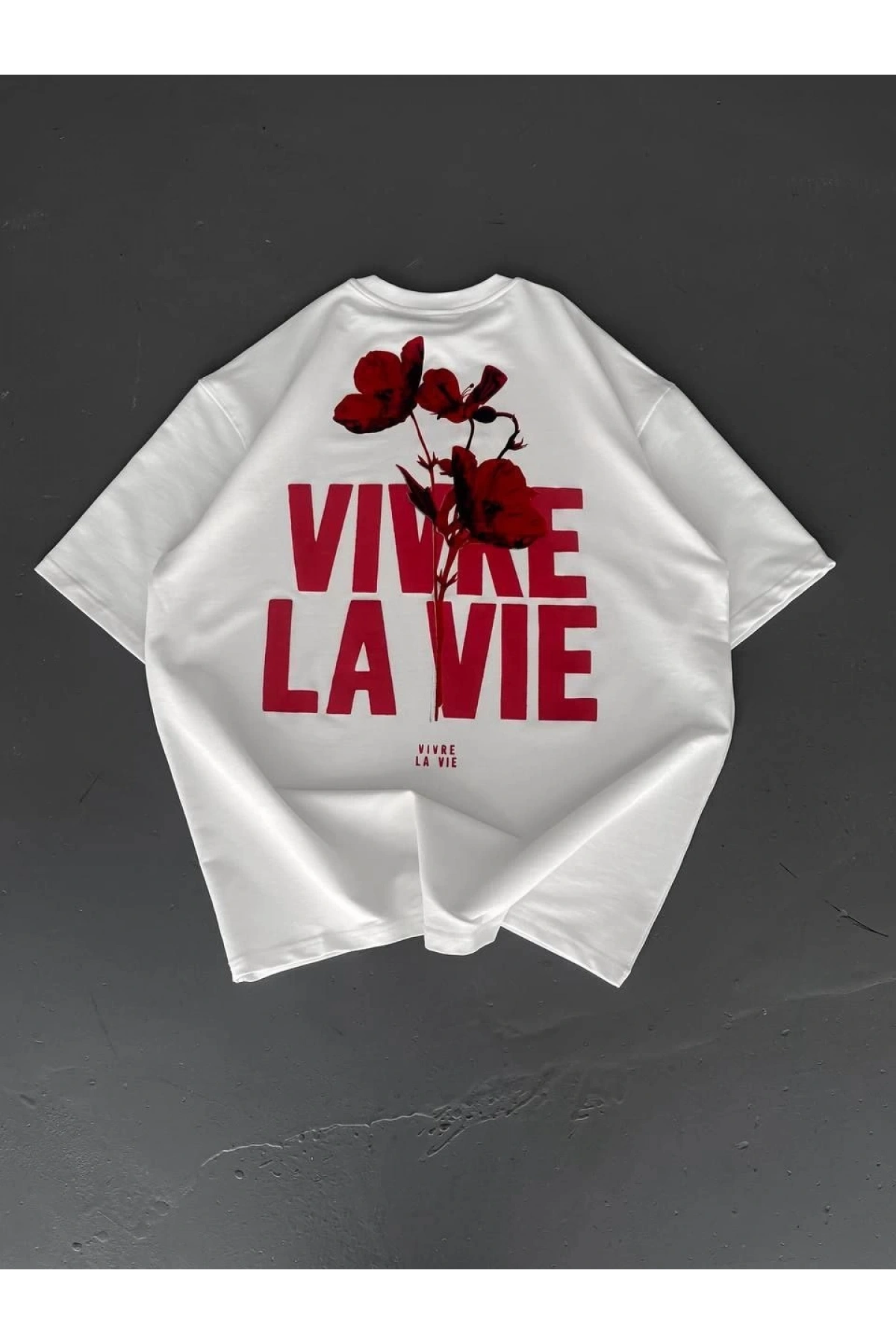 Baskılı Oversize Bisiklet Yaka T-shirt - Beyaz