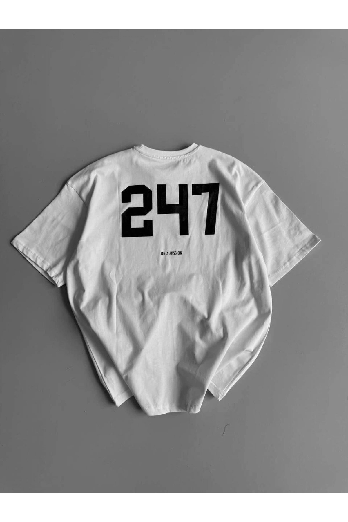 20/1 Penye Compack Baskılı Oversize Bisiklet Yaka Kısa Kol Yazlık T-shirt - Beyaz