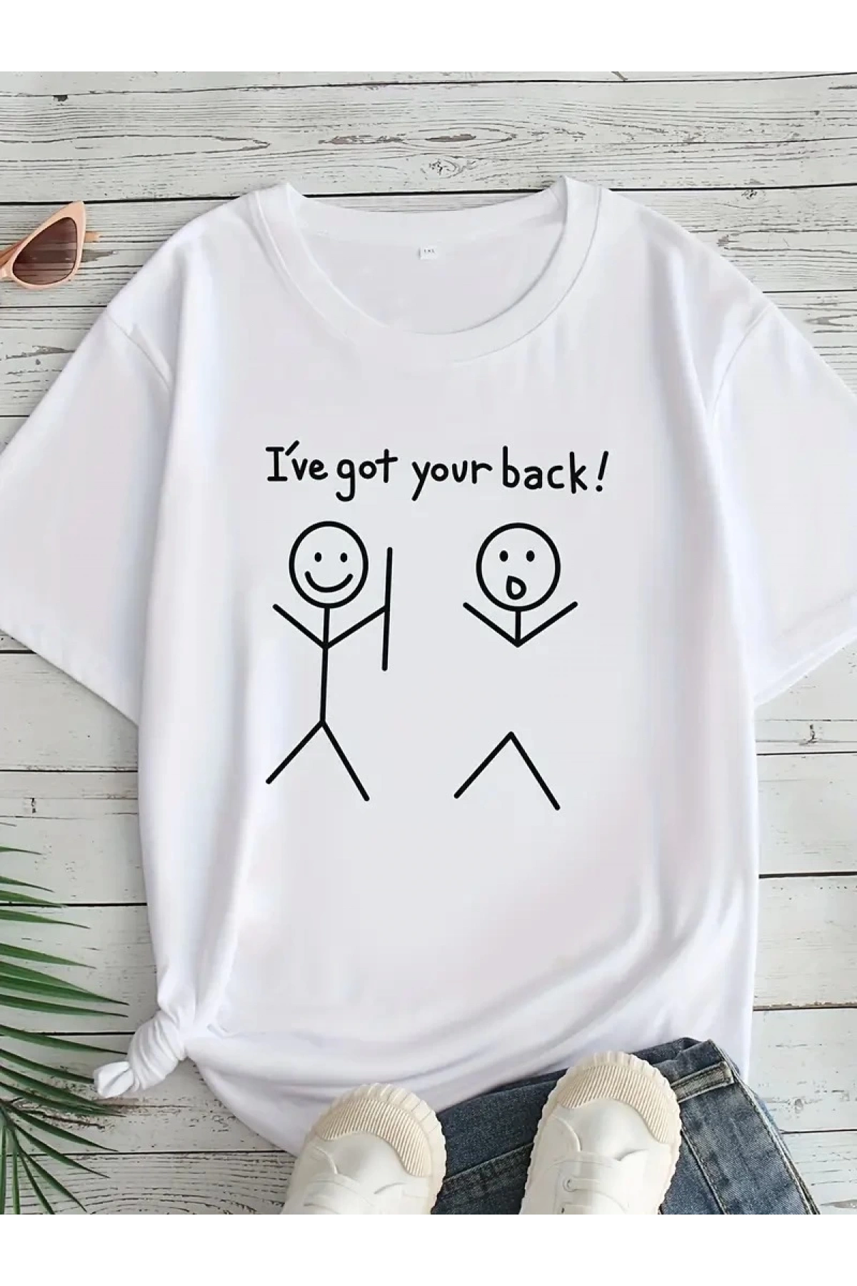 Kadın Beyaz Ive Got Your Back Grafik Tişört - Eğlenceli Çubuk Tasarımlı Oversize Günlük Kısa Kollu Tişört, Polyester Örgü, Yuvarlak Yaka, İlkbahar ve Yaz için Mükemmel, Günlük Giyim Tişört | Eğlenceli Tasarım | Polyester Kumaş - Beyaz
