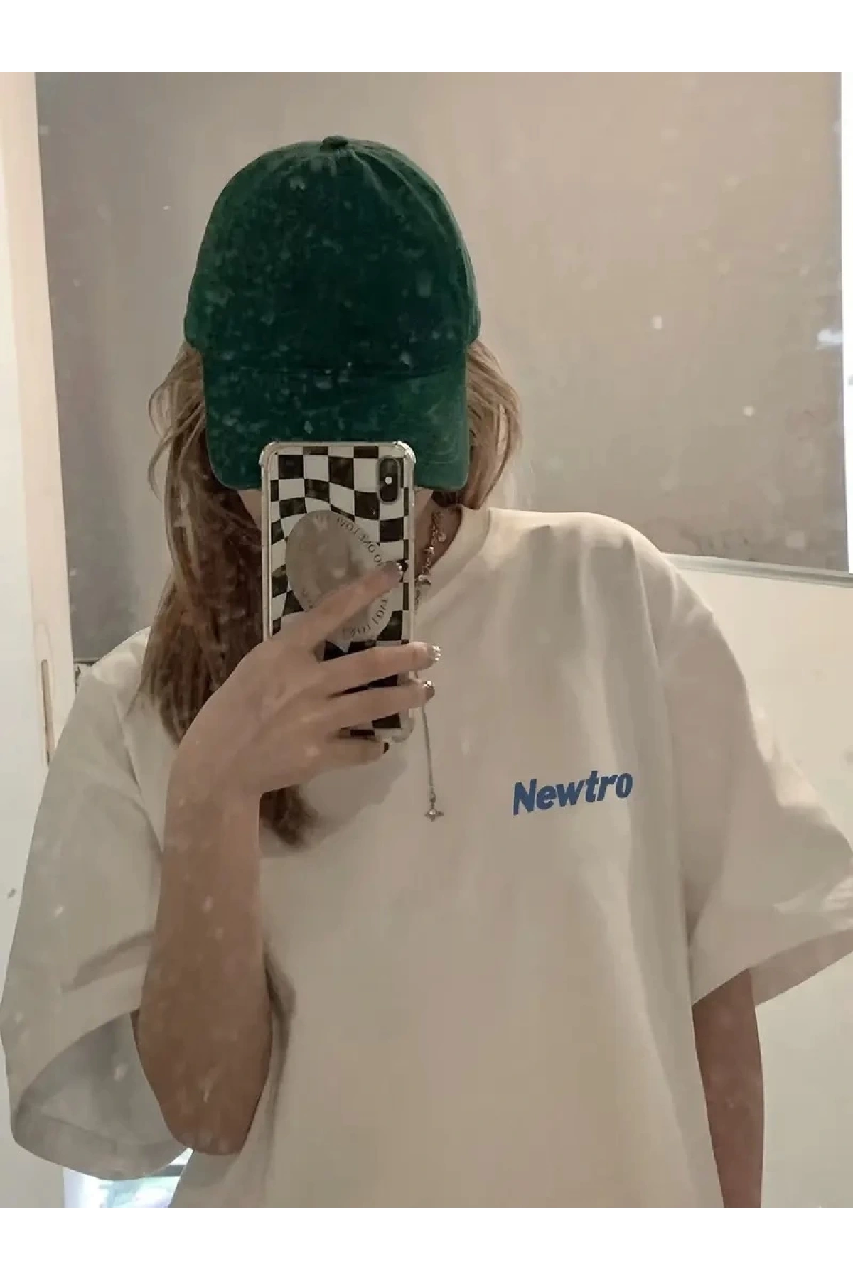 Newtro Baskılı Oversize Bisiklet Yaka T-shirt - Beyaz