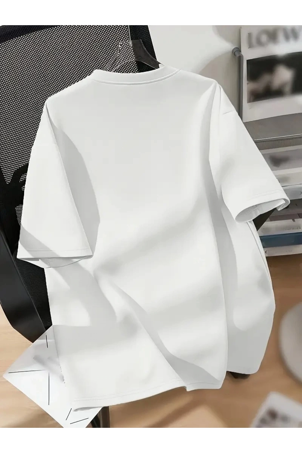 20/1 Penye Compack Baskılı Oversize Bisiklet Yaka Kısa Kol Yazlık T-shirt - Beyaz