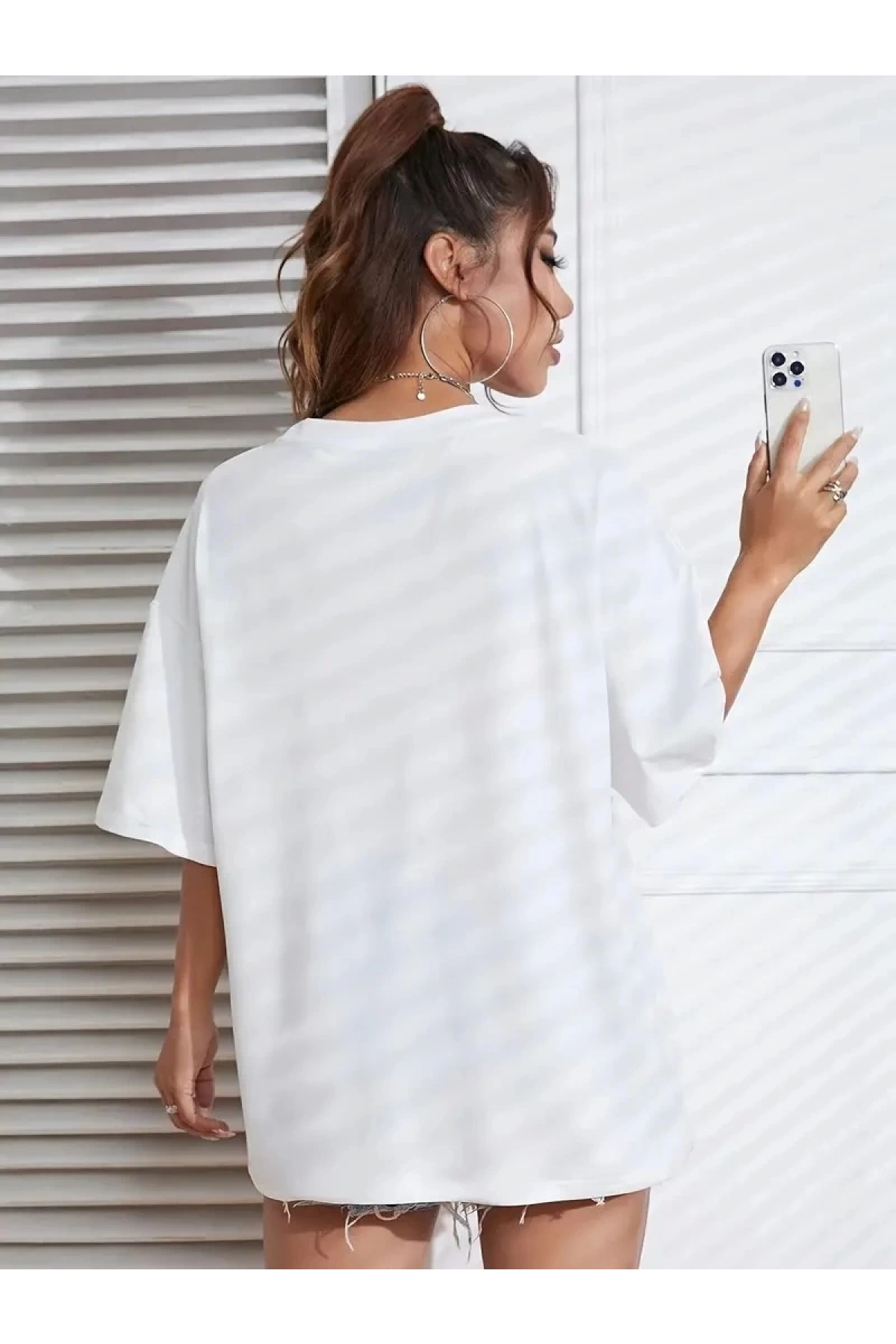 20/1 Penye CompackNew York Baskılı Oversize Kısa Kol Bisiklet Yaka T-shirt - Beyaz