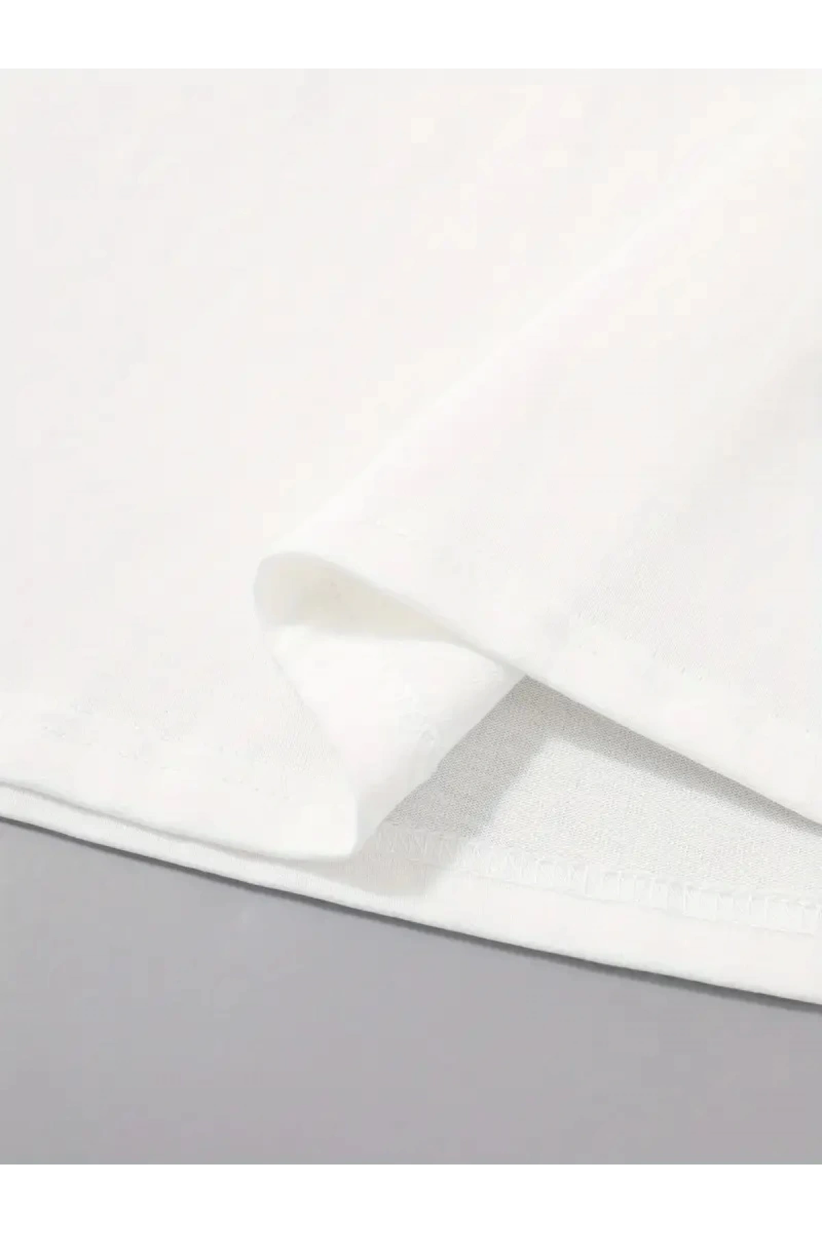 20/1 Penye Compack Palmiye Ön Baskılı Oversize Bisiklet Yaka Kısa Kol Yazlık T-shirt - Beyaz