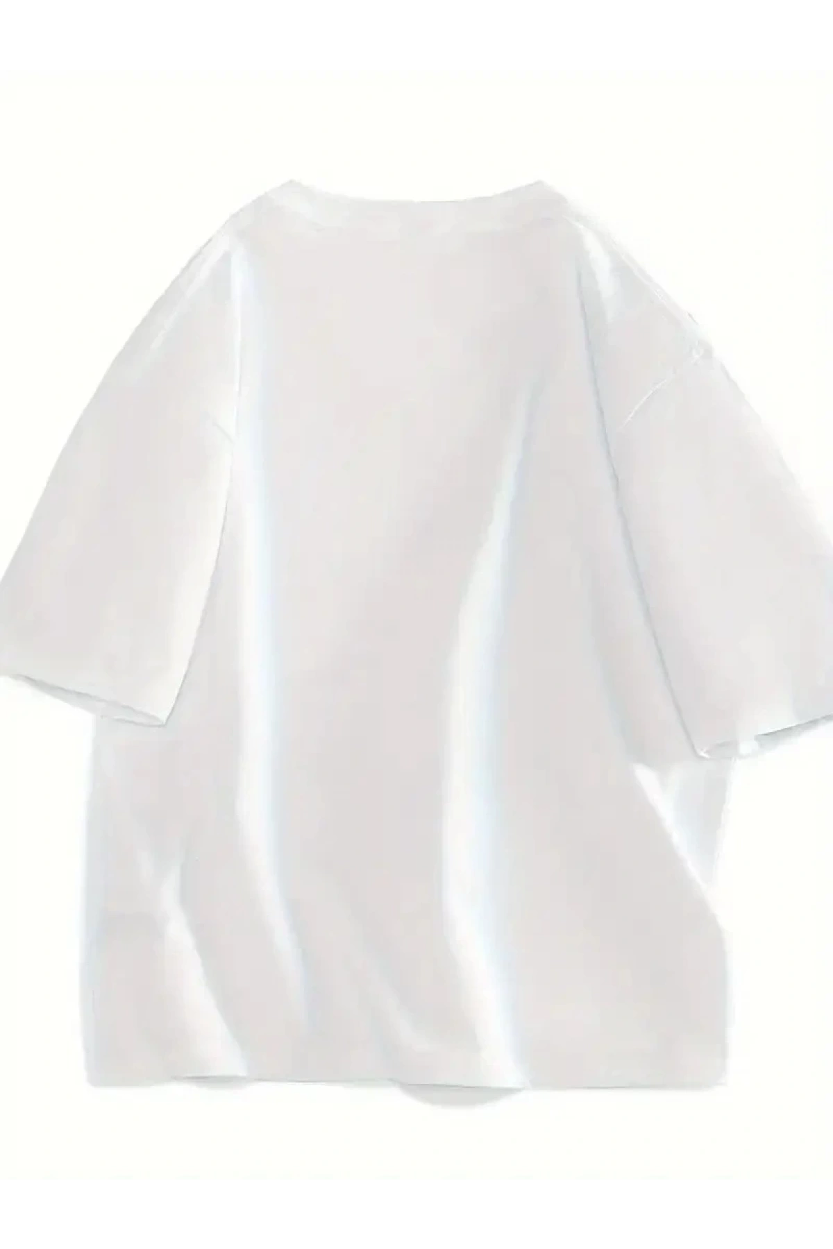 20/1 Penye Compack Gülücük Baskılı Oversize Bisiklet Yaka Kısa Kol Yazlık T-shirt - Beyaz