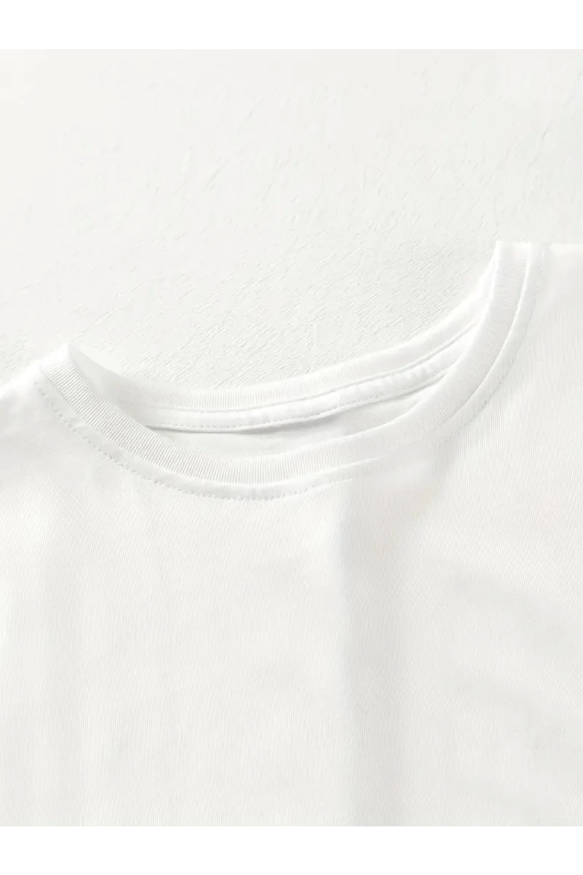 20/1 Penye Compack Gülücük Baskılı Oversize Bisiklet Yaka Kısa Kol Yazlık T-shirt - Beyaz