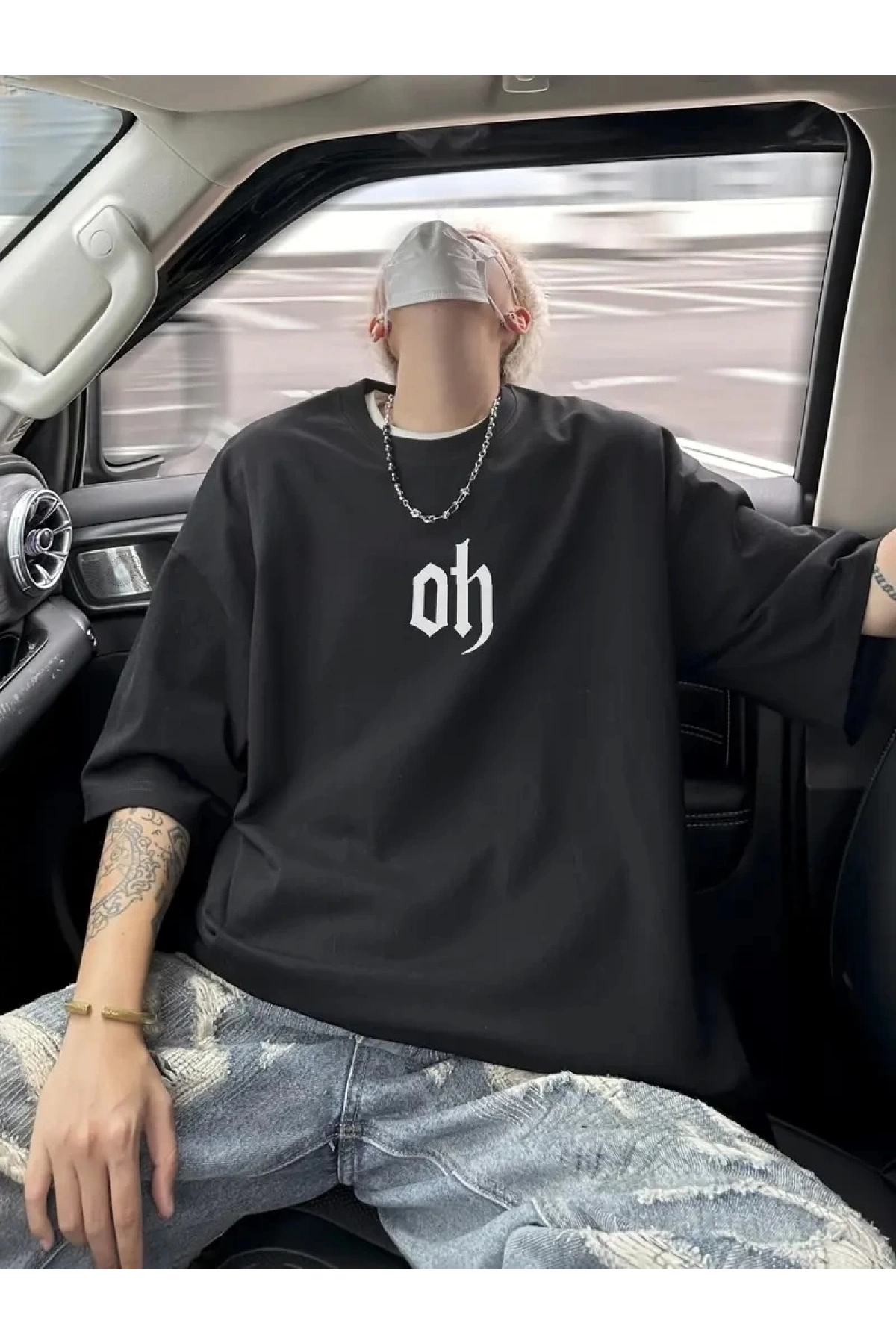 Baskı Oh Erkek Oversive Tişört, Grafik Tişört Erkek Yazlık Outdoor Kıyafetleri, Sporda ve Günlük Giyime Uygun - Siyah