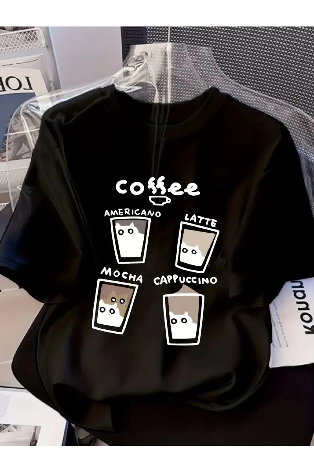 20/1 Penye Compack Baskılı Oversize Bisiklet Yaka Kısa Kol Yazlık T-shirt - Siyah