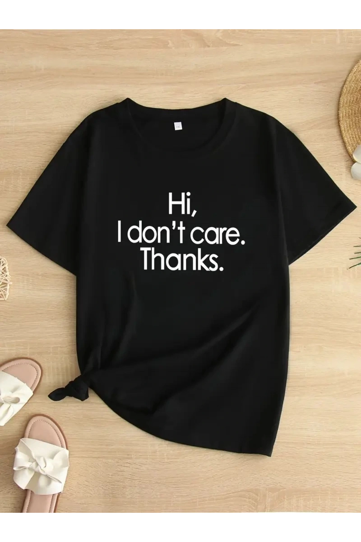 Hi, I dont care. Thanks. (Merhaba, önemli değil. Teşekkürler.) Baskılı Oversize Bisiklet Yaka T-shirt - Siyah