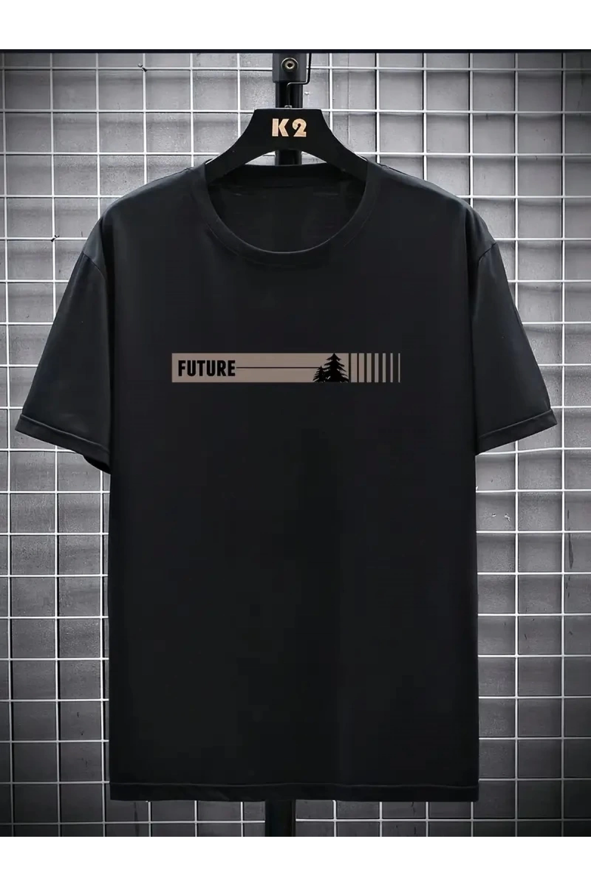 20/1 Penye Compack FUTRE Baskılı Oversize Kısa Kol Bisiklet Yaka T-shirt - Siyah