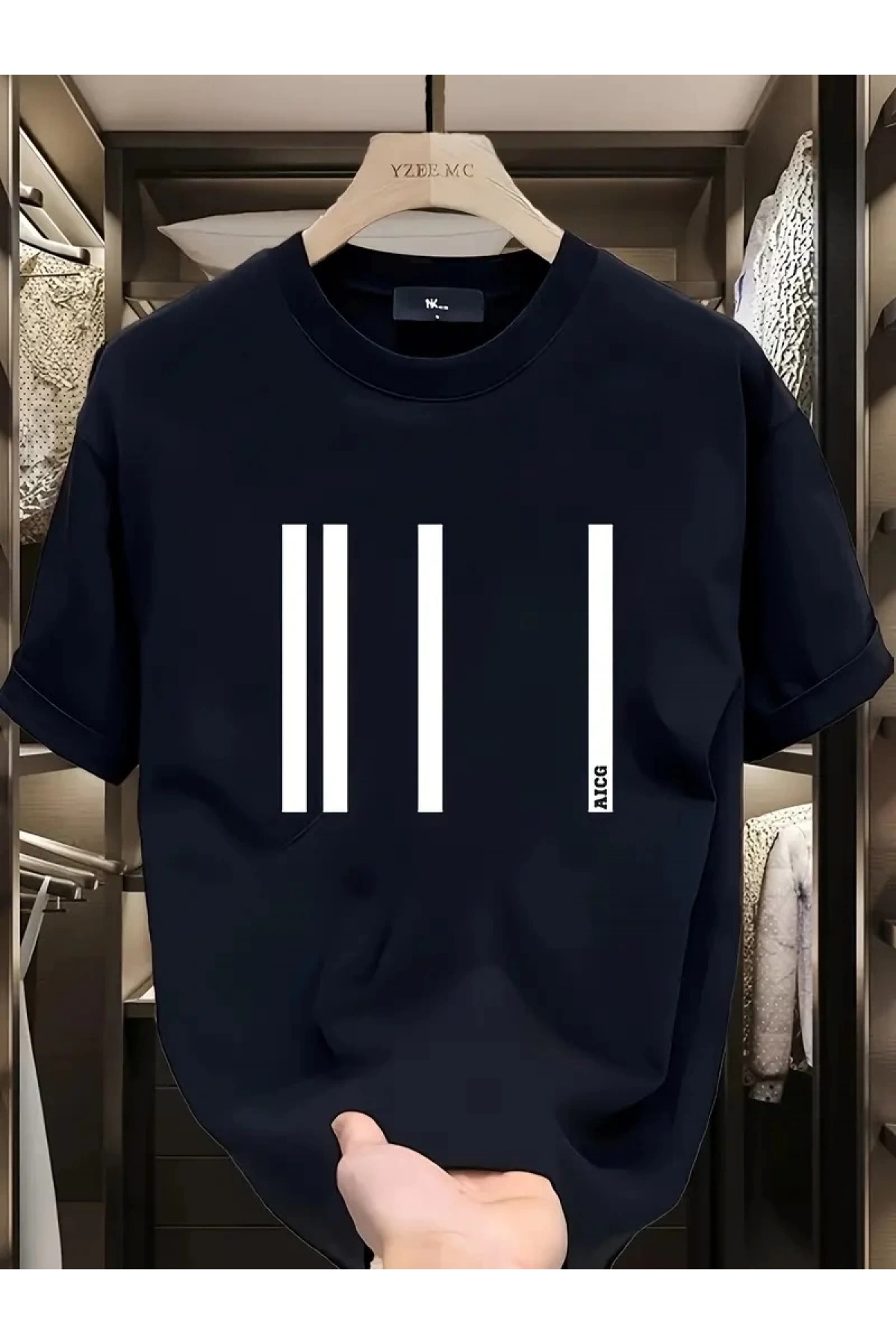 AICG Ön Arka Baskılı Bisiklet Yaka Kadın Oversize Bisiklet Yaka T-shirt - Siyah