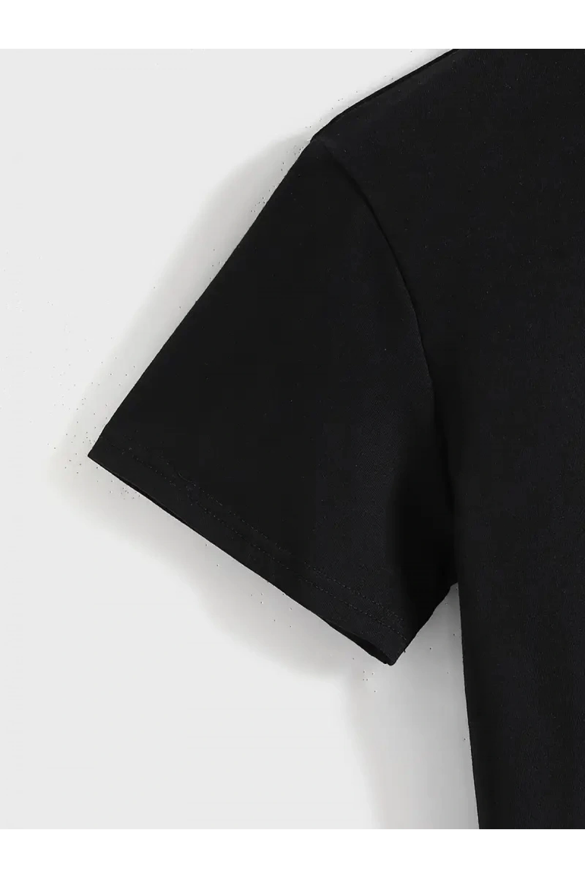 20/1 Penye Compack Baskılı Oversize Kısa Kol Bisiklet Yaka T-shirt - Siyah