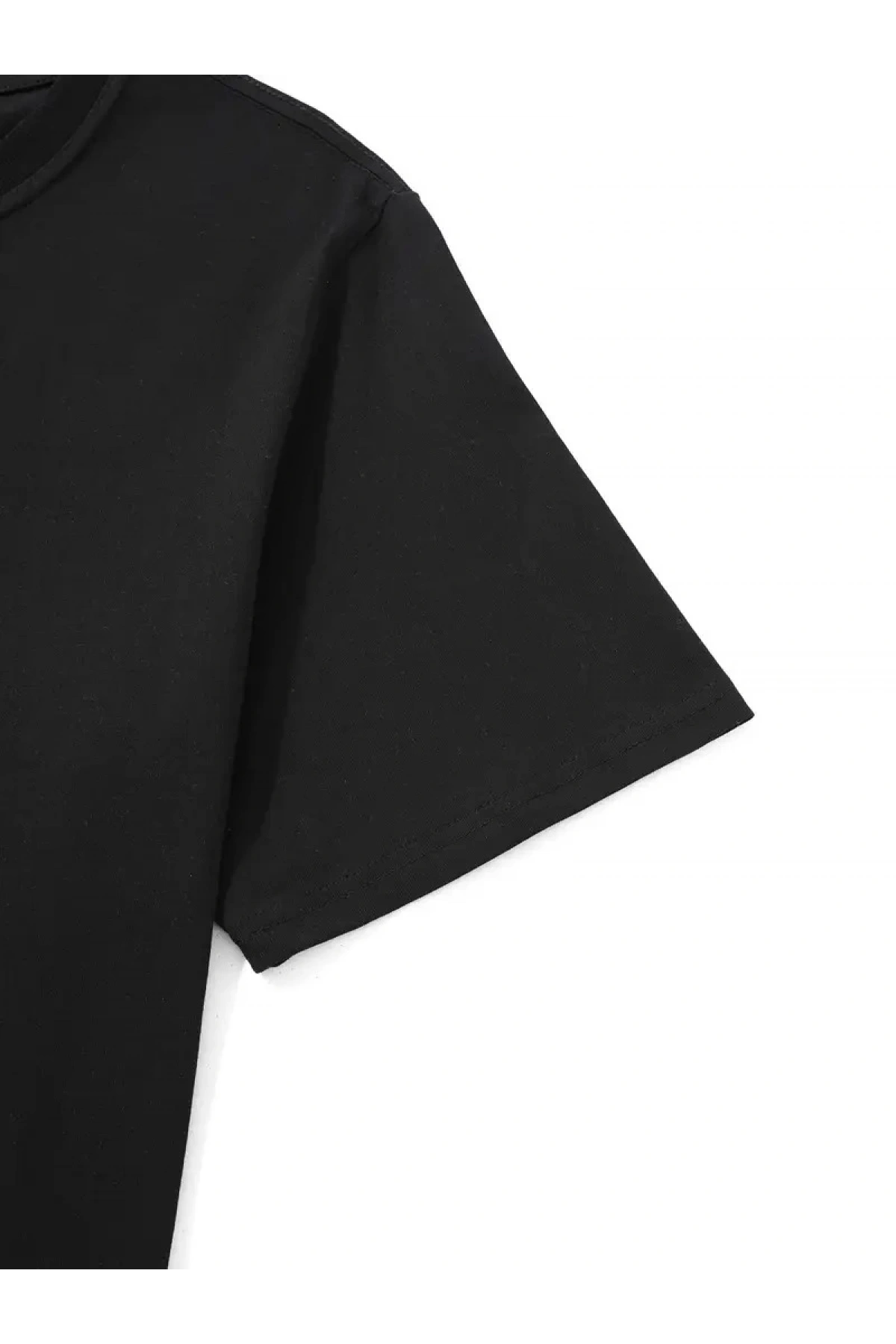 20/1 Penye Compack Palmiye Baskılı Oversize Bisiklet Yaka Kısa Kol T-shirt - Siyah