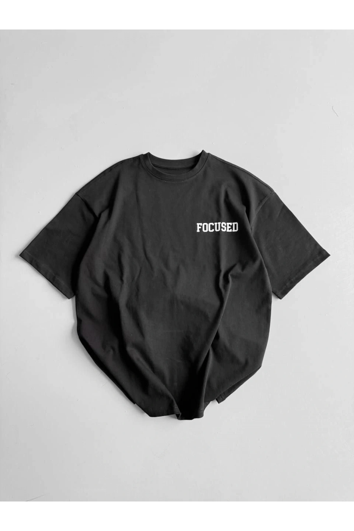 20/1 Penye CompackBaskılı Oversize Bisiklet Yaka Kısa Kol Yazlık T-shirt - Siyah