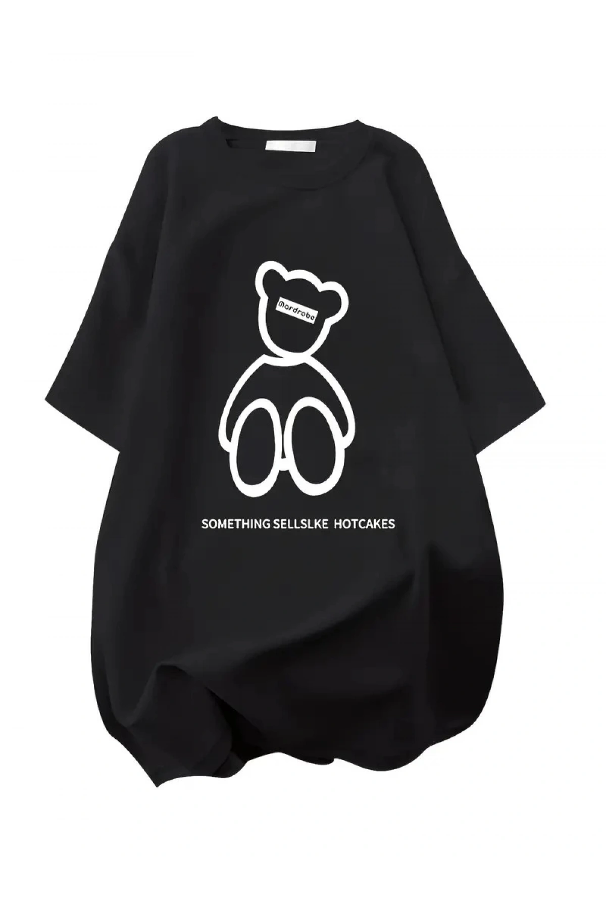 20/1 Penye Compack Ön Arka Baskılı Oversize Bisiklet Yaka T-shirt - Siyah