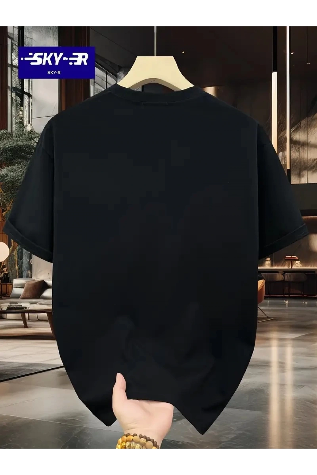 20/1 Penye Compack Gözlüklü Ayı Baskılı Oversize Bisiklet Yaka Erkek T-shirt - Siyah