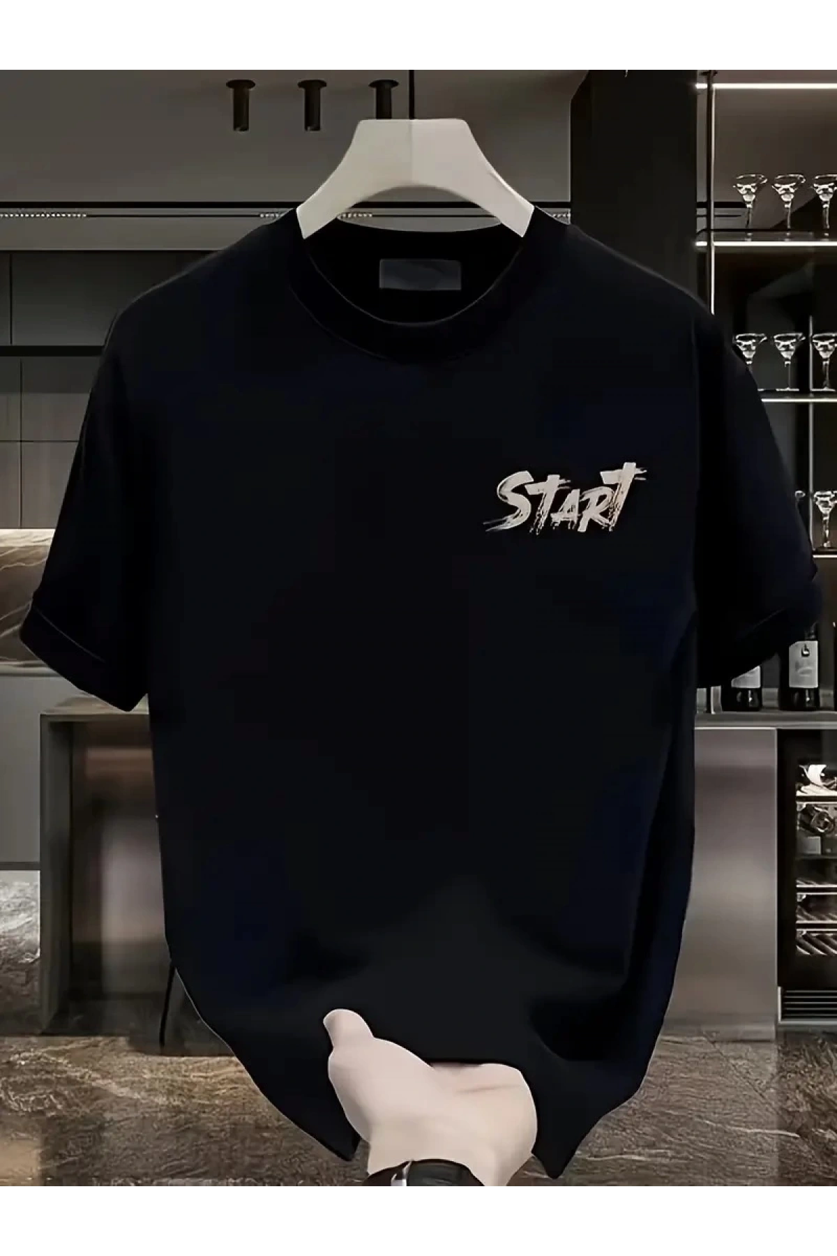 20/1 Penye Compack Start All Over Baskılı Oversize Bisiklet Yaka Kısa Kol T-shirt - Siyah