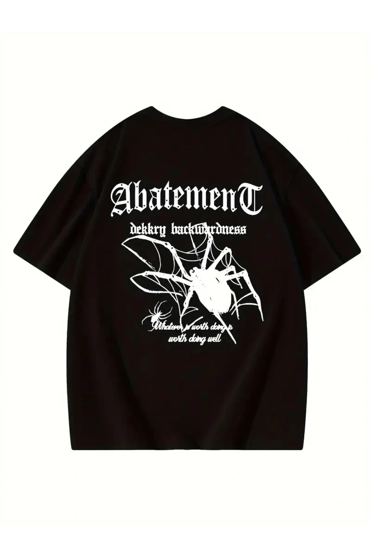 Örümcek Ağı Desenli Baskılı Oversize Bisiklet Yaka T-shirt - Siyah