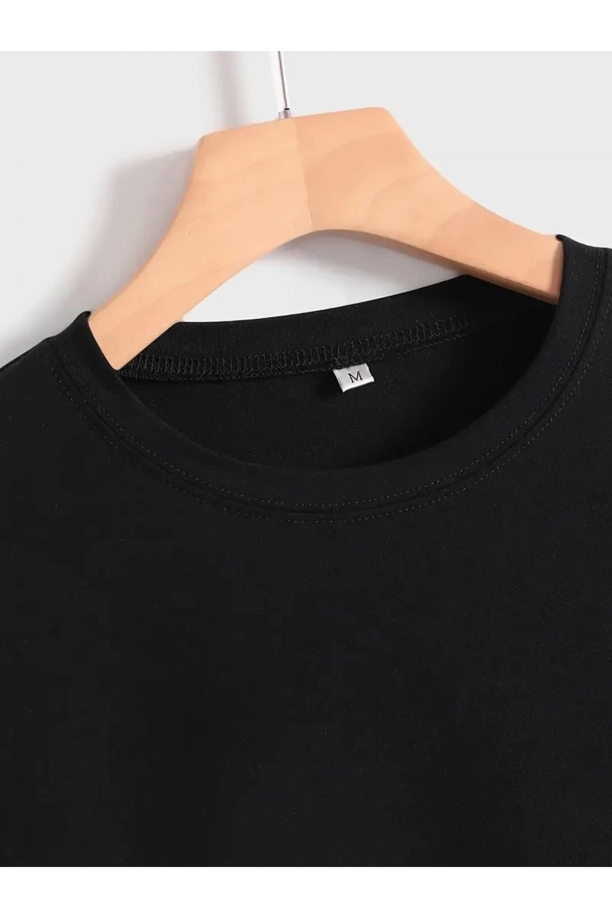 20/1 Penye Compack Baskılı Oversize Kısa Kol Bisiklet Yaka T-shirt - Siyah