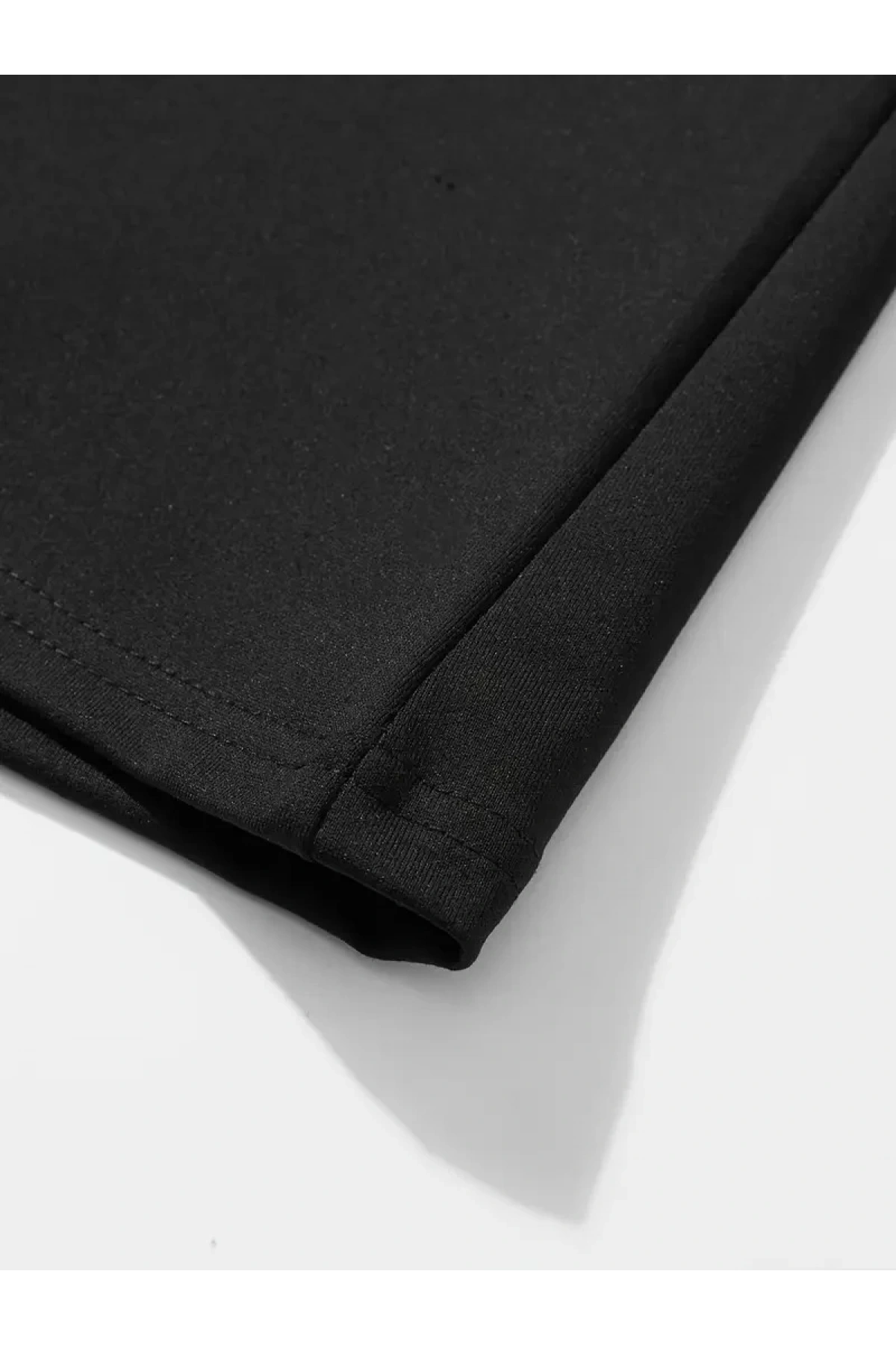 erkek büyük beden Kart baskılı düz renk kısa kollu bisiklet yaka tişört gündelik giyim - Siyah