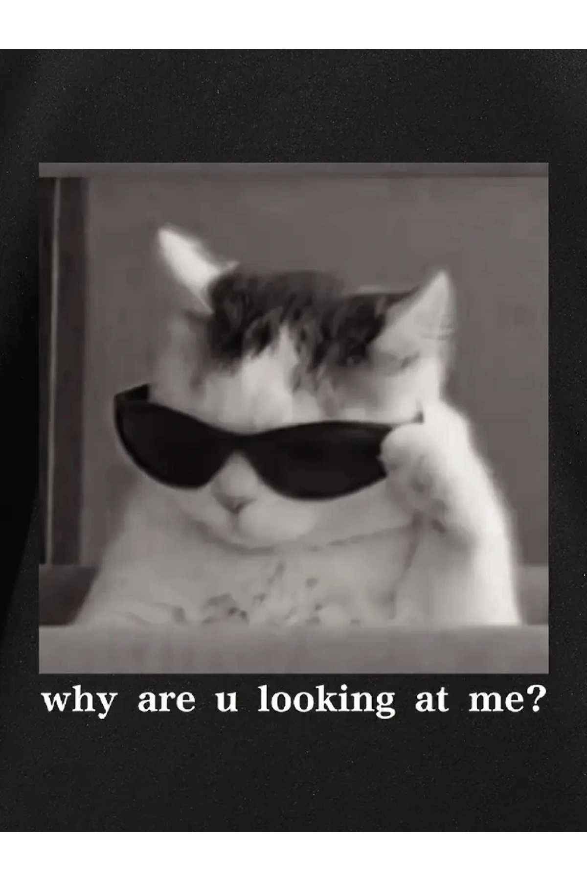 Neden Bana Bakıyorsun? Komik Kedi Grafik Tişört - Dijital Baskılı Siyah Bol Kesim Streetwear Tişört, Erkekler için Dört Mevsim Günlük Gömlek - Siyah