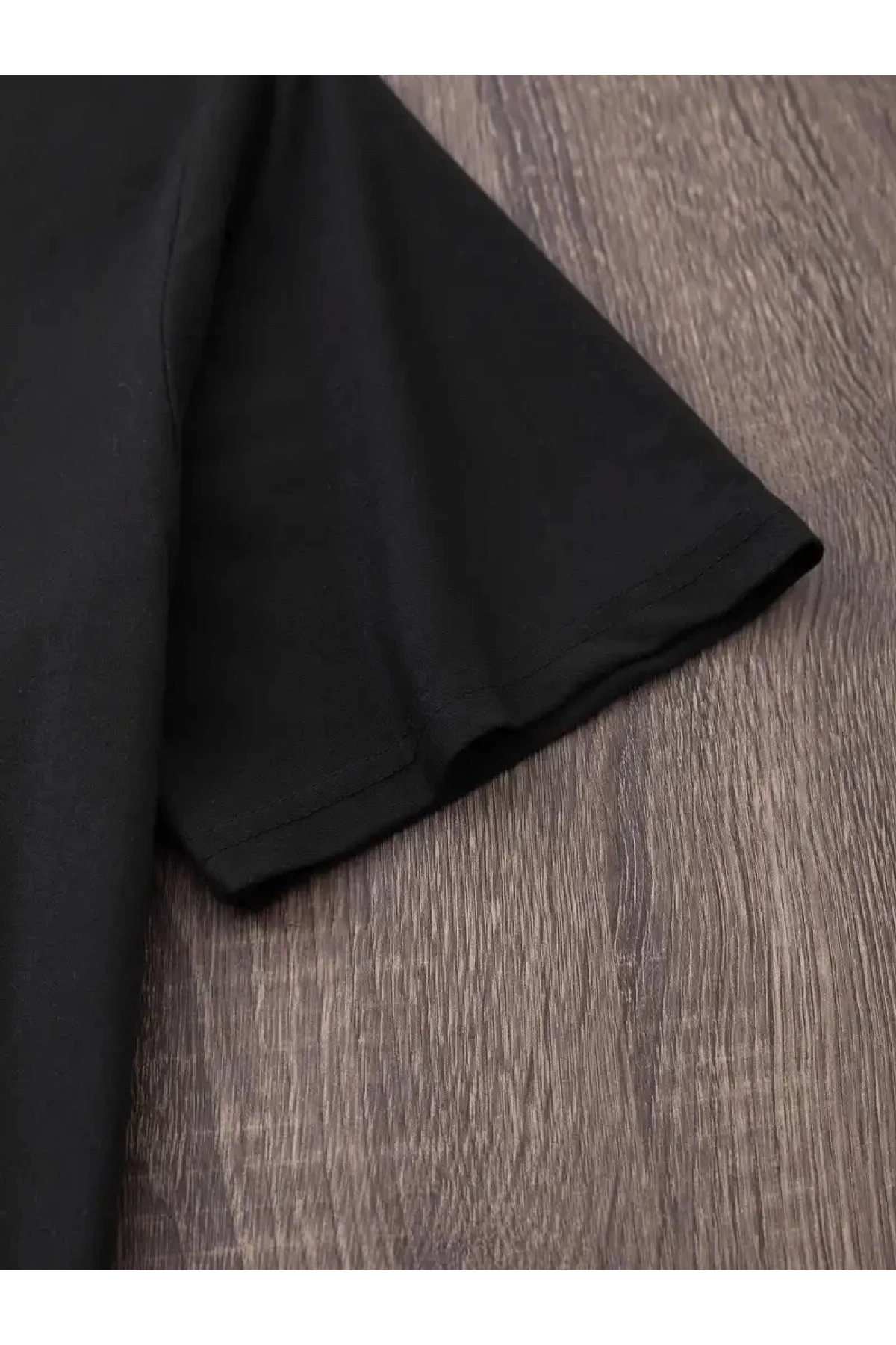 20/1 Penye Compack Baskılı Oversize Bisiklet Yaka Kısa Kol Yazlık T-shirt - Siyah