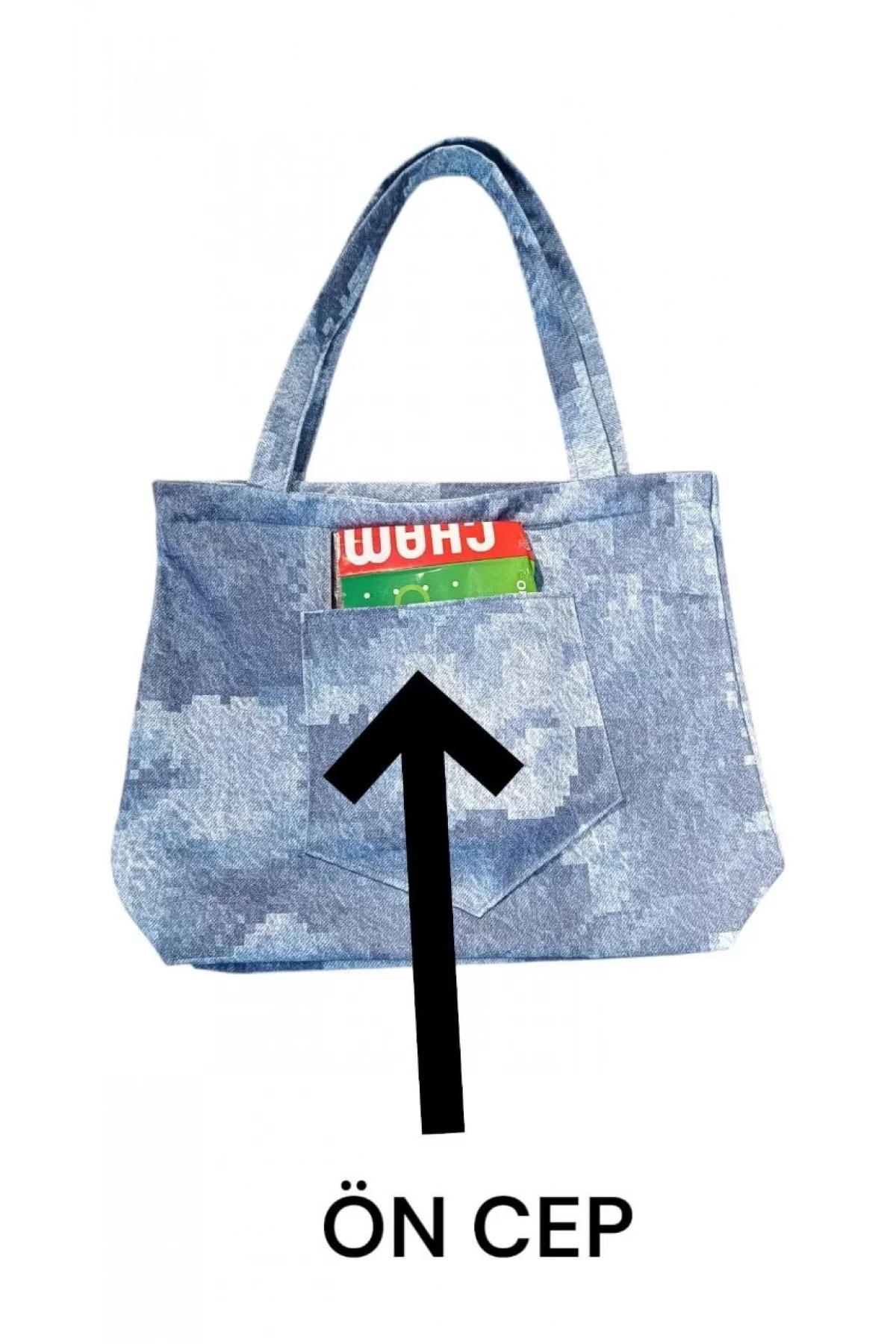 Blujin Desenli Piknik ve Deniz Cepli Fermuarlı Çanta - Mavi