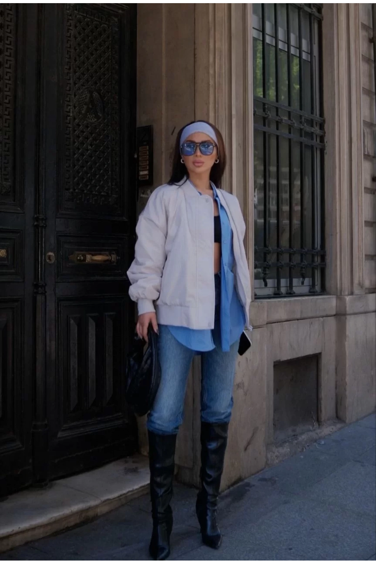 Cepli Bomber Ceket Mont - Beyaz