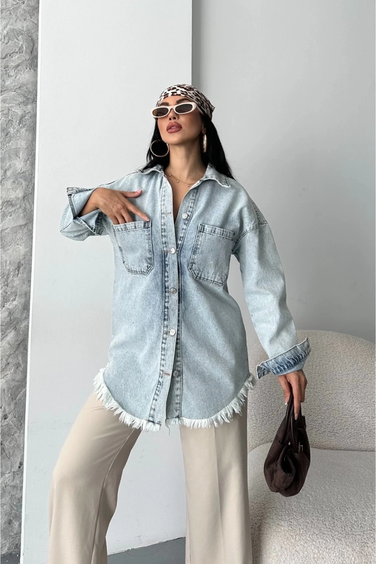 Cepli püsküllü kar yıkama kot ceket mavi d2515