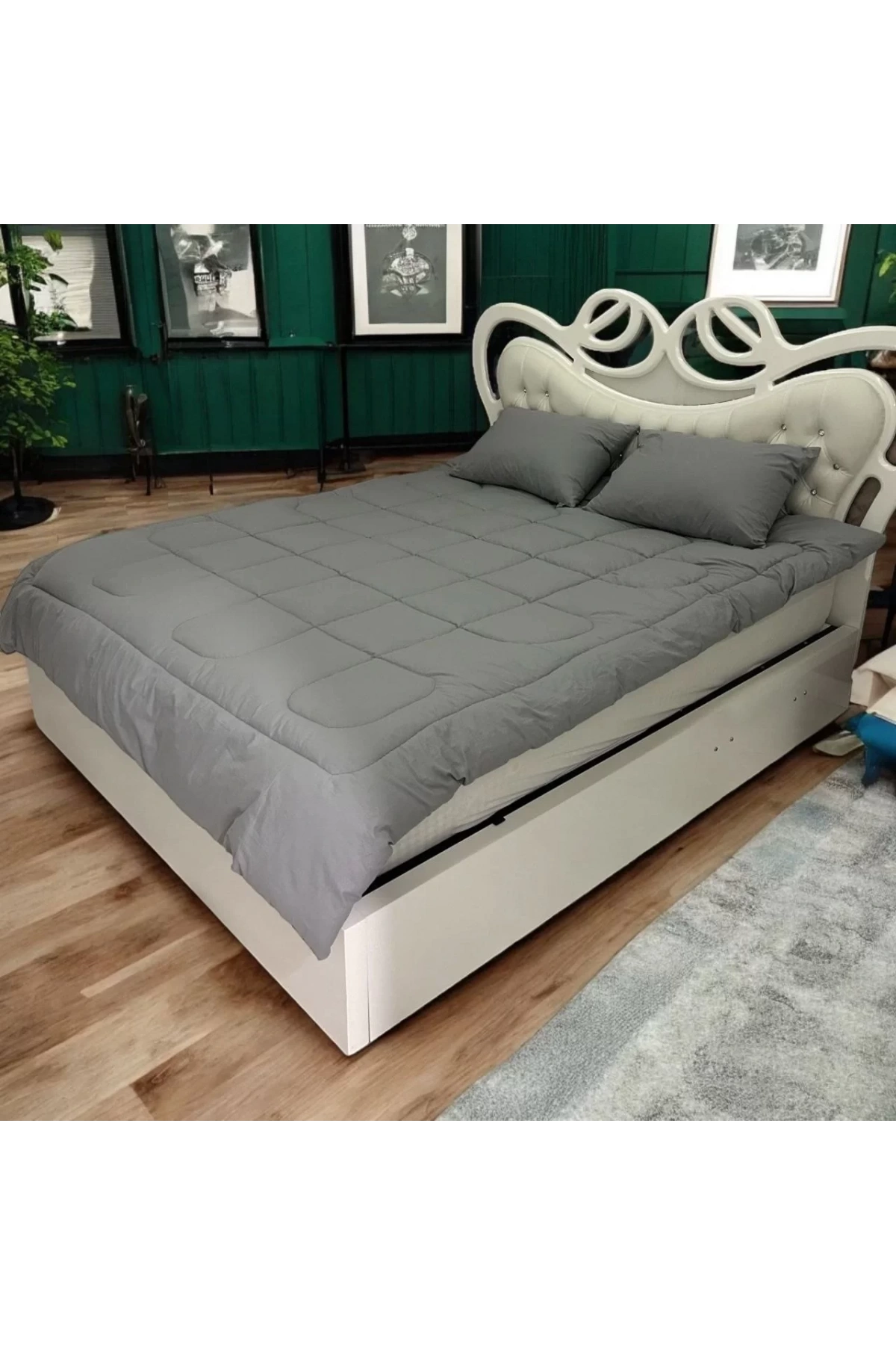 Çift Kişilik Doğal Yün Yorgan ve Yastık Takımı - Boyalı Gri