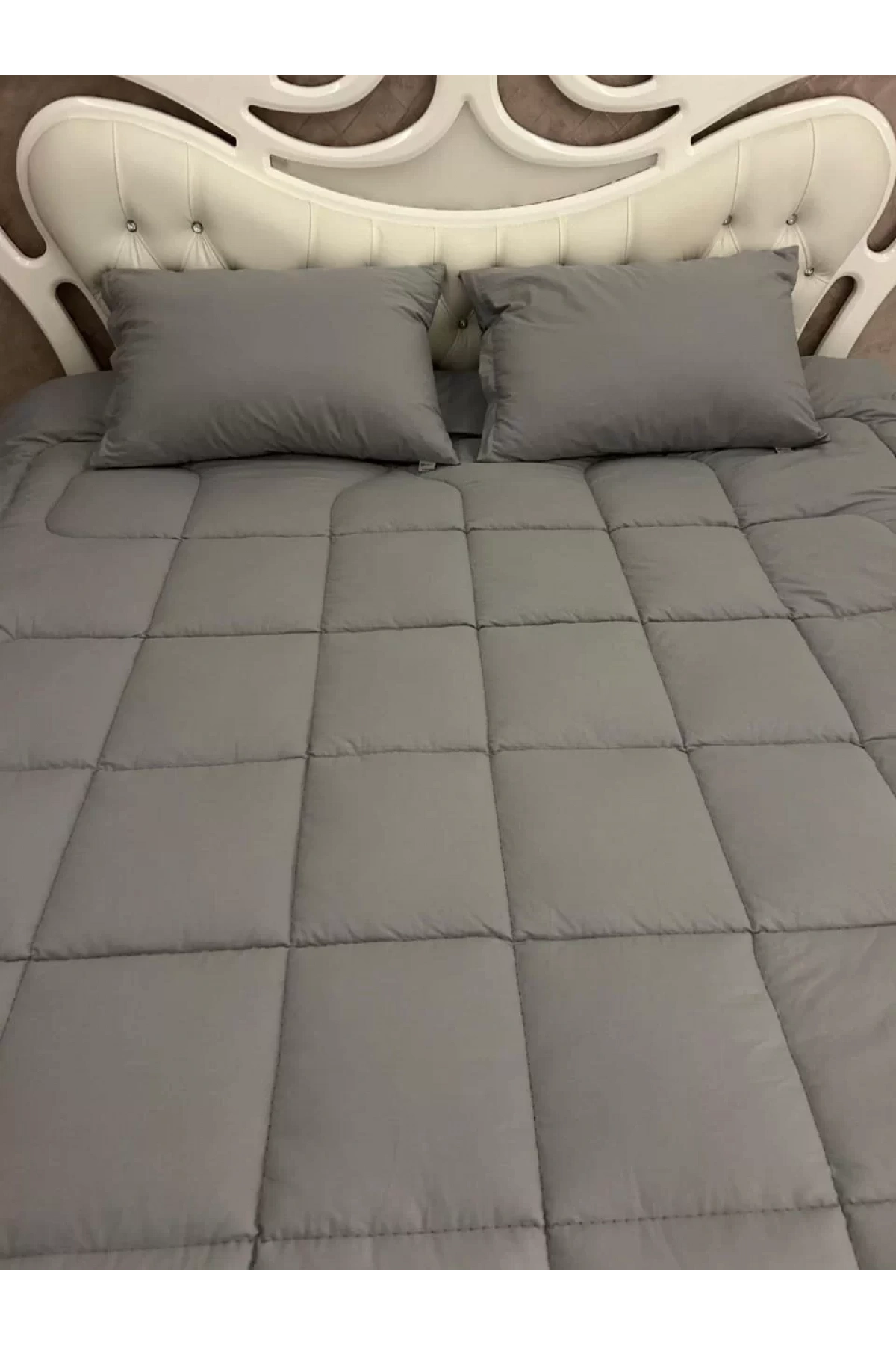 Çift Kişilik Doğal Yün Yorgan ve Yastık Takımı - Boyalı Gri