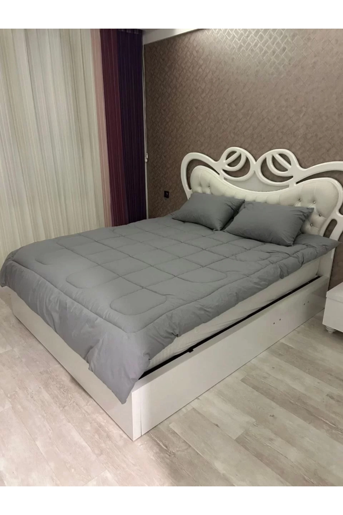 Çift Kişilik Doğal Yün Yorgan ve Yastık Takımı - Boyalı Gri