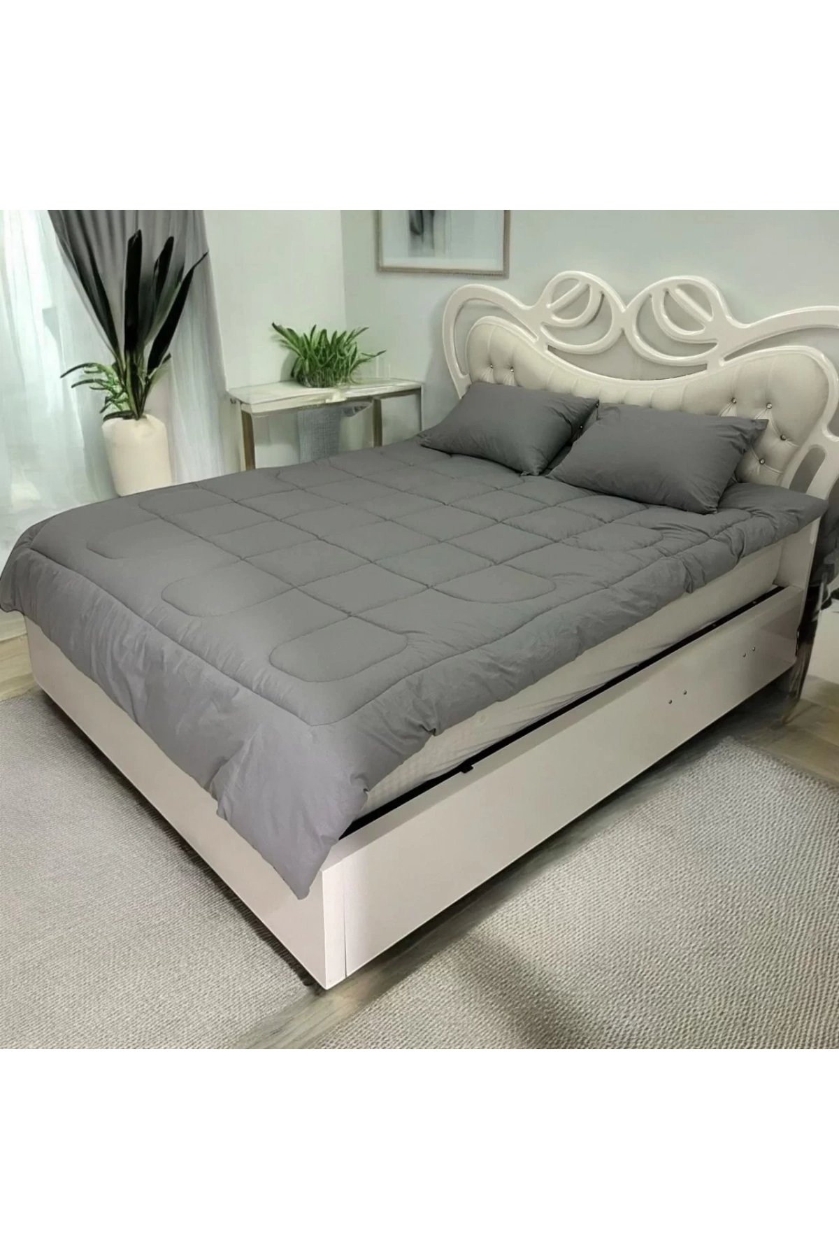 Çift Kişilik Doğal Yün Yorgan ve Yastık Takımı - Boyalı Gri