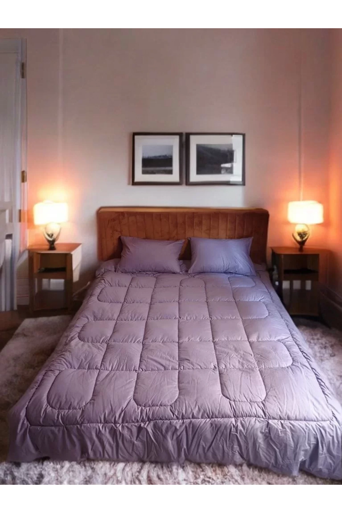 Çift Kişilik Doğal Yün Yorgan ve Yastık Takımı - Mor