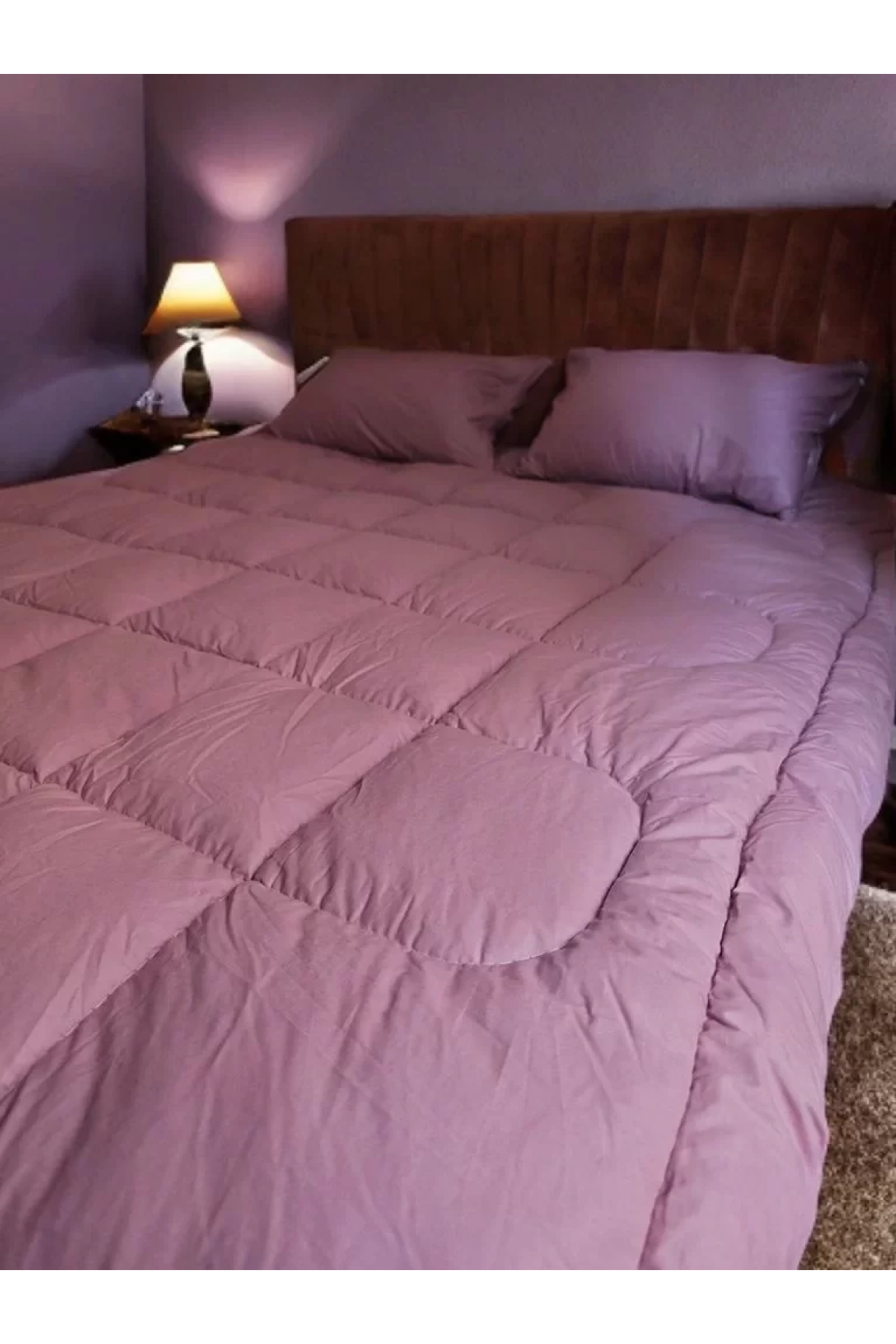 Çift Kişilik Doğal Yün Yorgan ve Yastık Takımı - Mor