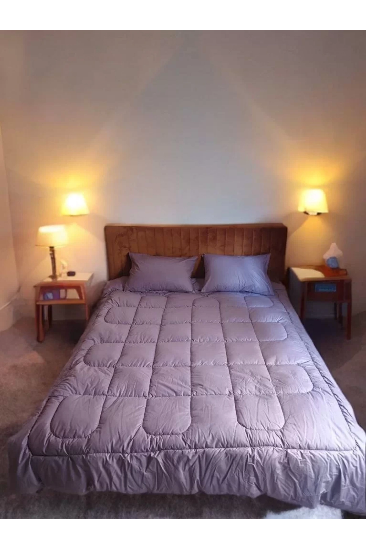 Çift Kişilik Doğal Yün Yorgan ve Yastık Takımı - Mor