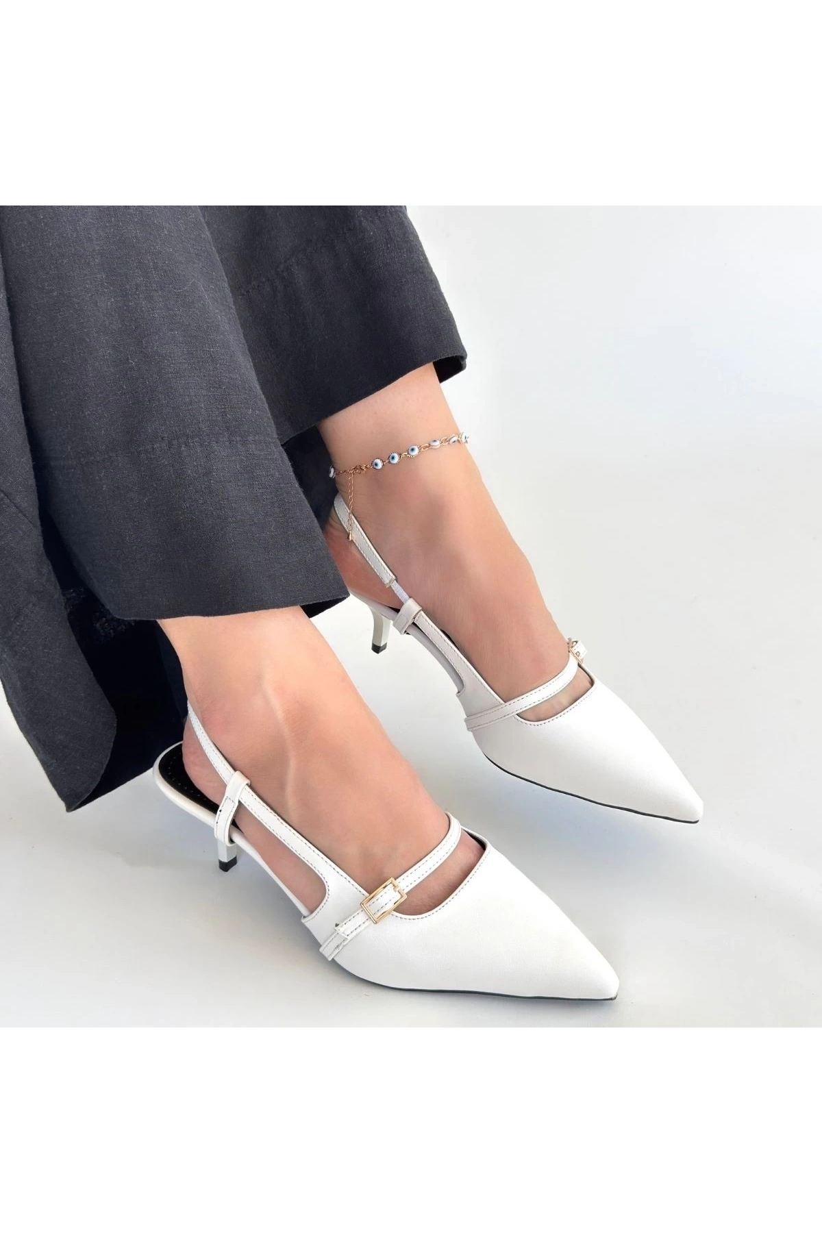 Darina Beyaz Cilt Topuklu Ayakkabı